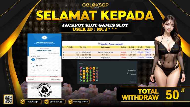 COLOKSGP JACKPOT SLOT GAMES RP 50.000.000 LUNAS