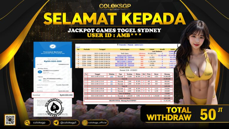 COLOKSGP JACKPOT TOTO SYDNEY POOLS RP 50.000.000 LUNAS