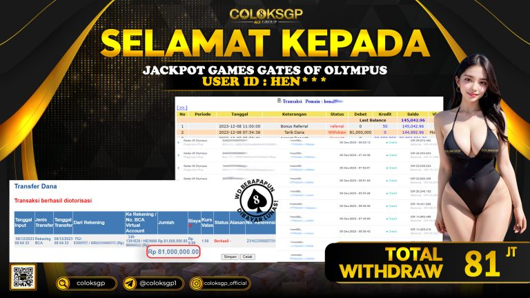 COLOKSGP JACKPOT SLOT GAMES RP 81.000.000 LUNAS