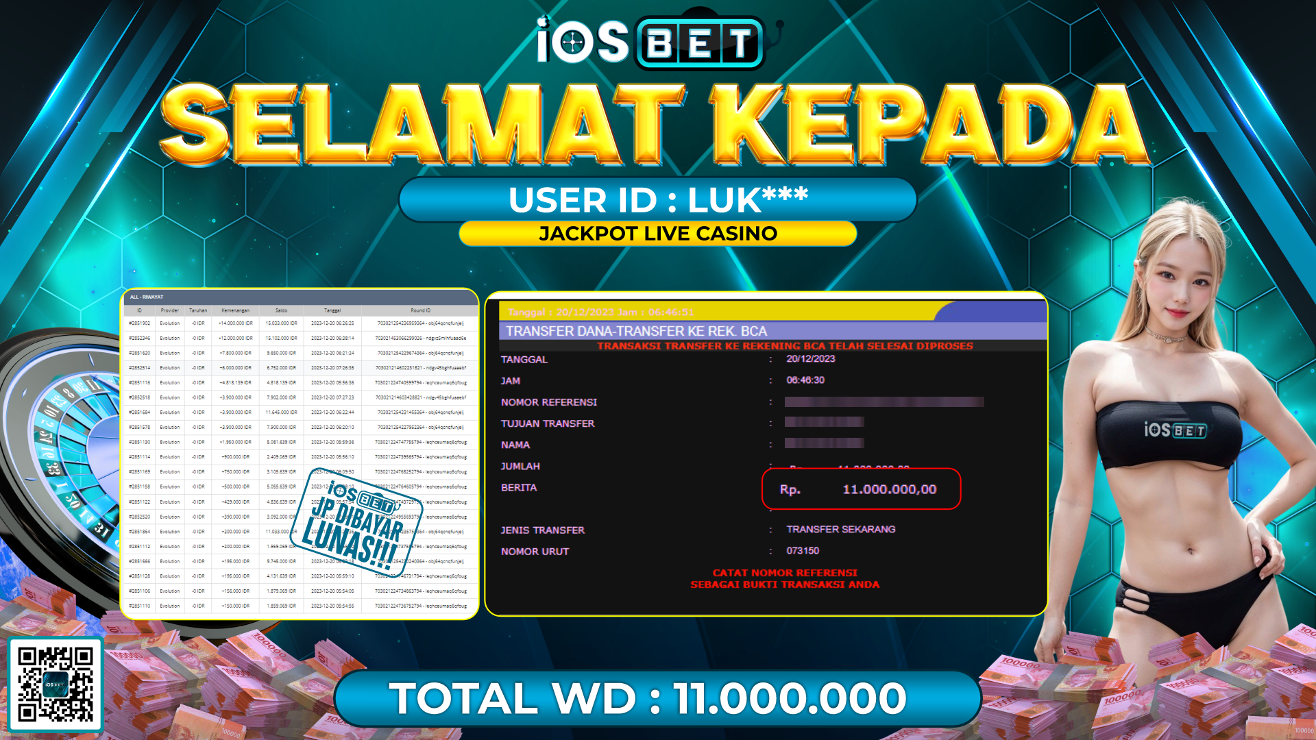 Bukti Pembayaran LUNAS LIVE GAMES GACOR Rp. 11.000.000,-