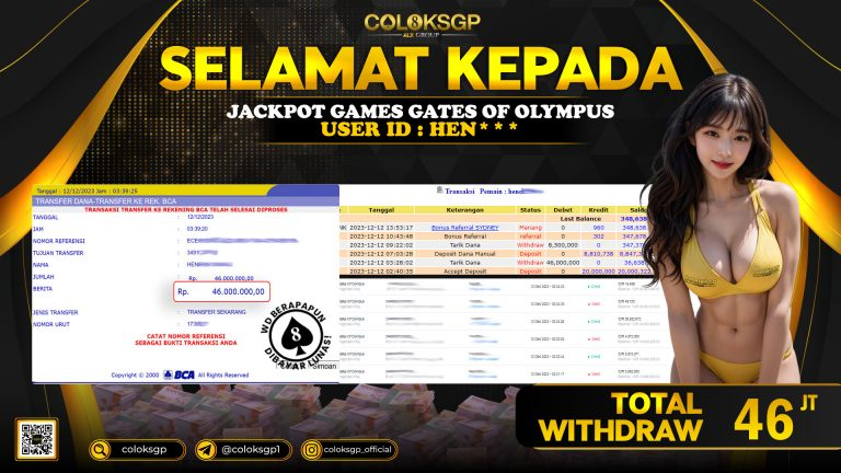 COLOKSGP JACKPOT SLOT GAMES RP 46.000.000 LUNAS