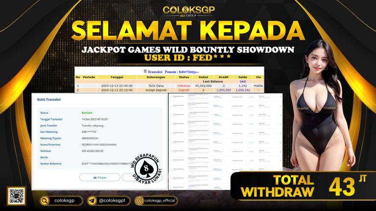 COLOKSGP JACKPOT SLOT GAMES RP 43.000.000 LUNAS