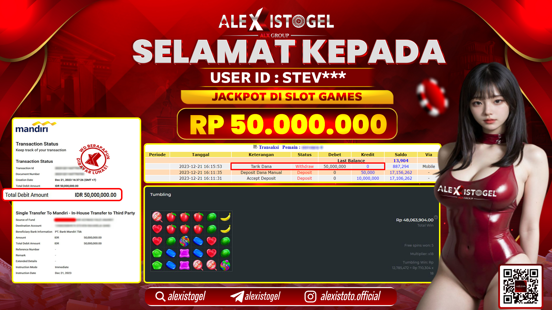 ALEXISTOGEL JACKPOT SLOT GAMES RP. 50.000.000 LUNAS