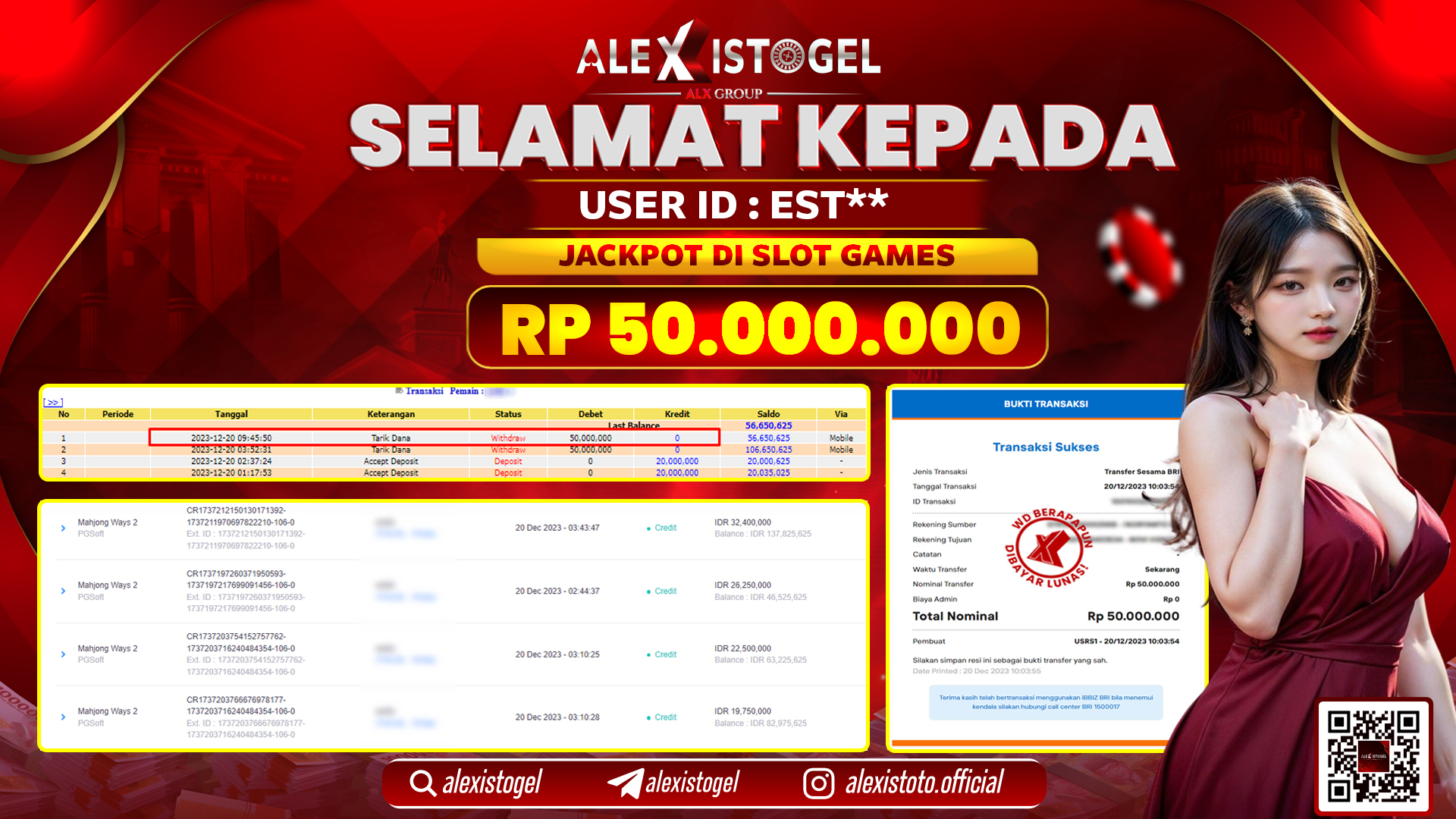 ALEXISTOGEL JACKPOT SLOT GAMES RP. 50.000.000 LUNAS