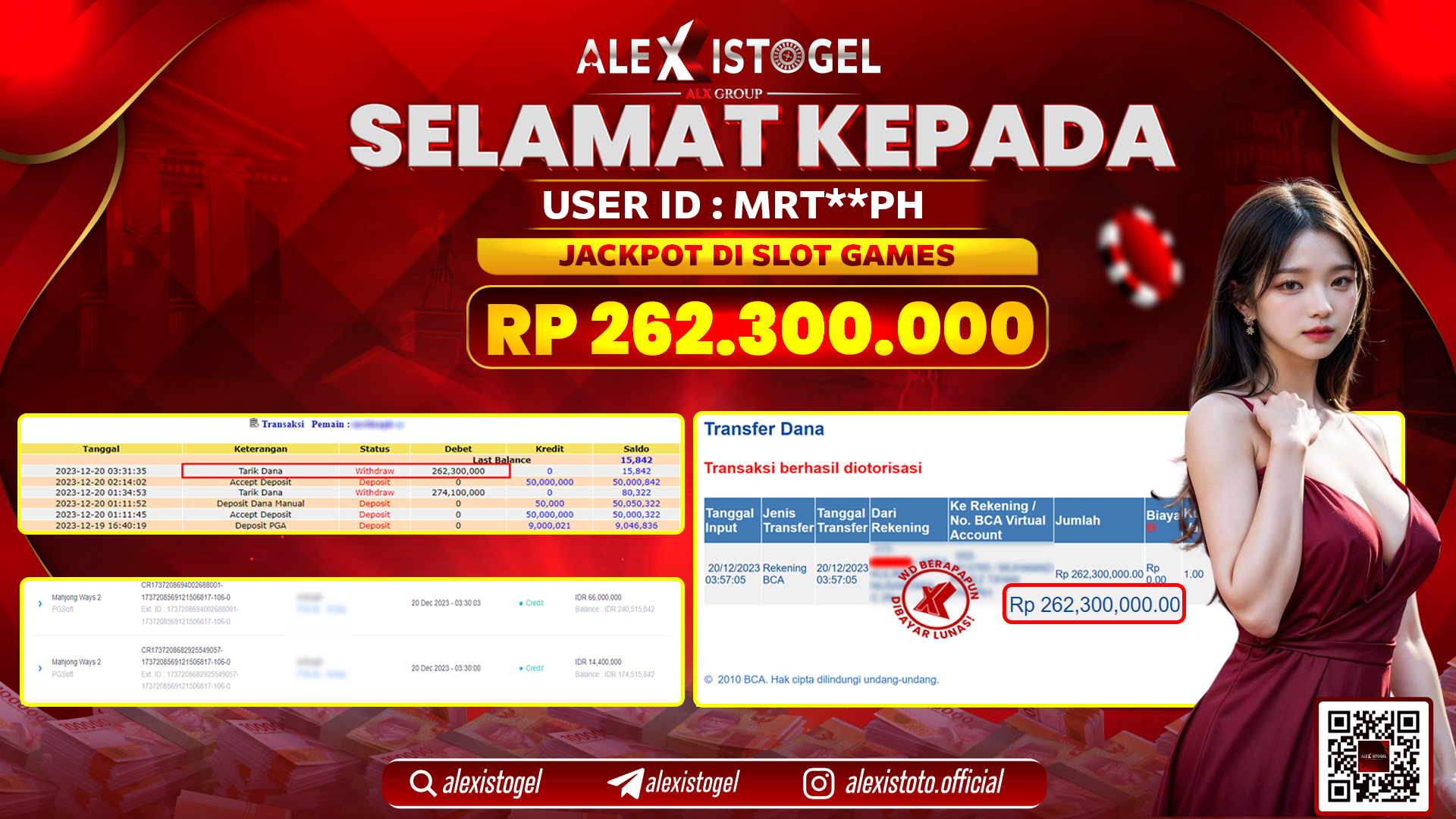 ALEXISTOGEL JACKPOT SLOT GAMES RP. 262.300.000 LUNAS
