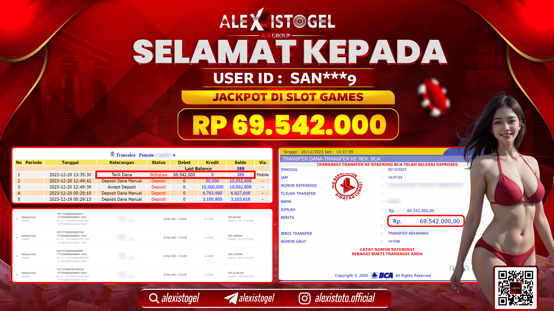 ALEXISTOGEL JACKPOT SLOT GAMES RP. 69.542.000 LUNAS