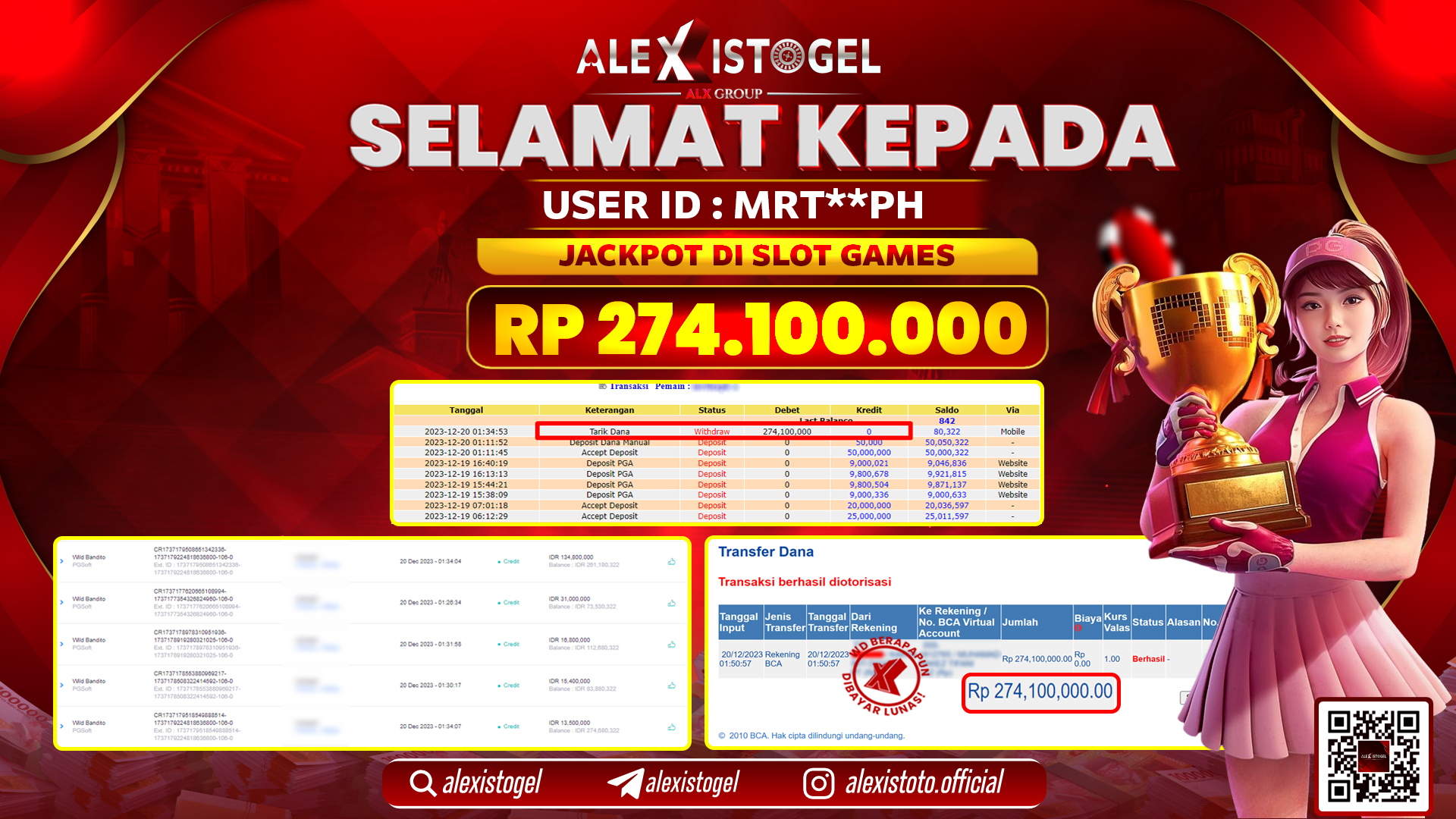 ALEXISTOGEL JACKPOT SLOT GAMES RP. 274.100.000 LUNAS