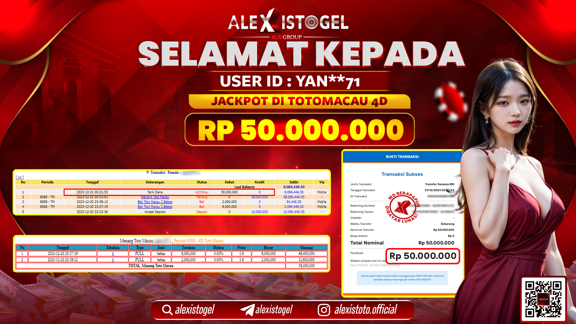 ALEXISTOGEL JACKPOT TOTO MACAU RP. 50.000.000 LUNAS