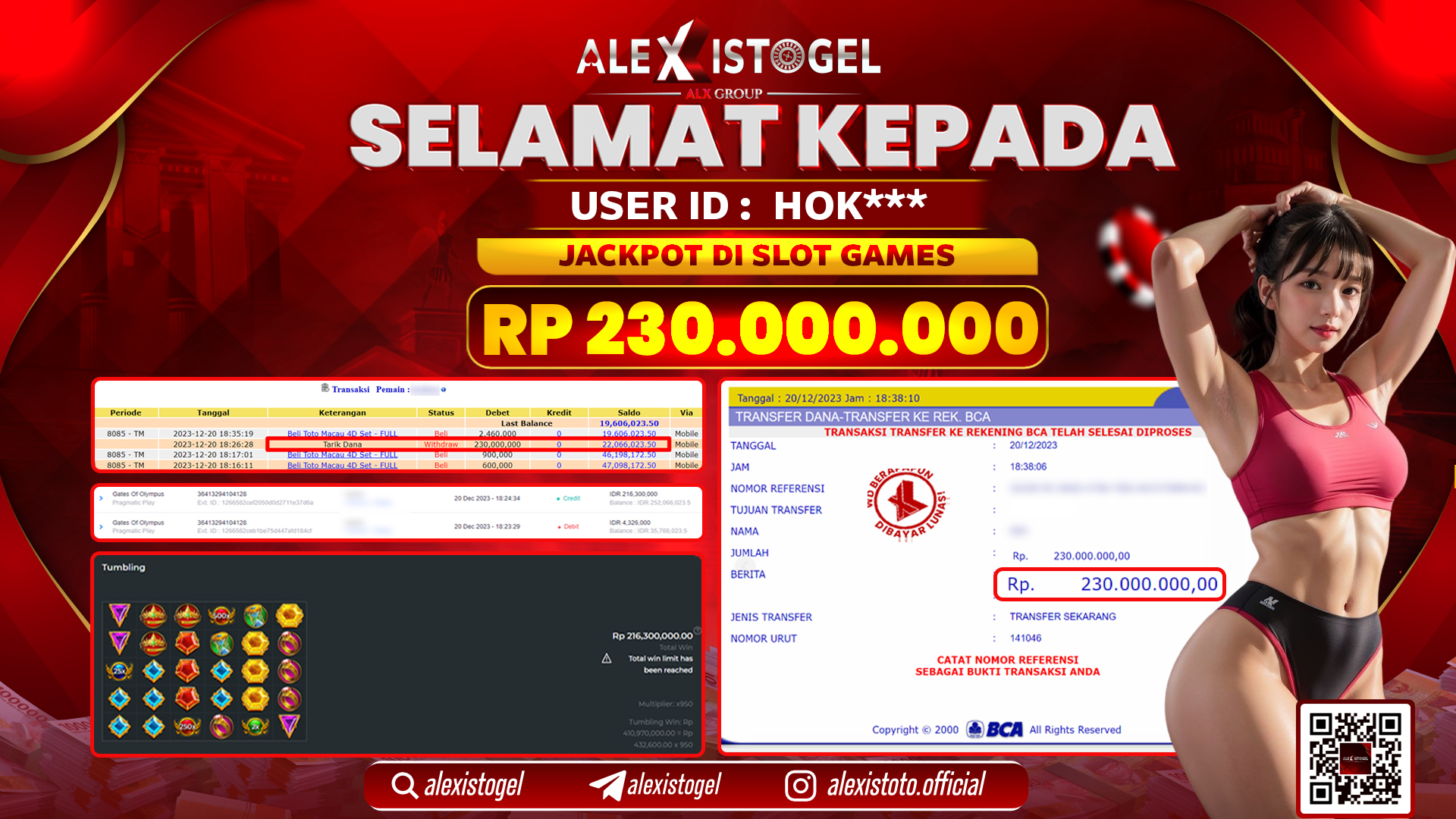ALEXISTOGEL JACKPOT SLOT GAMES RP. 230.000.000 LUNAS