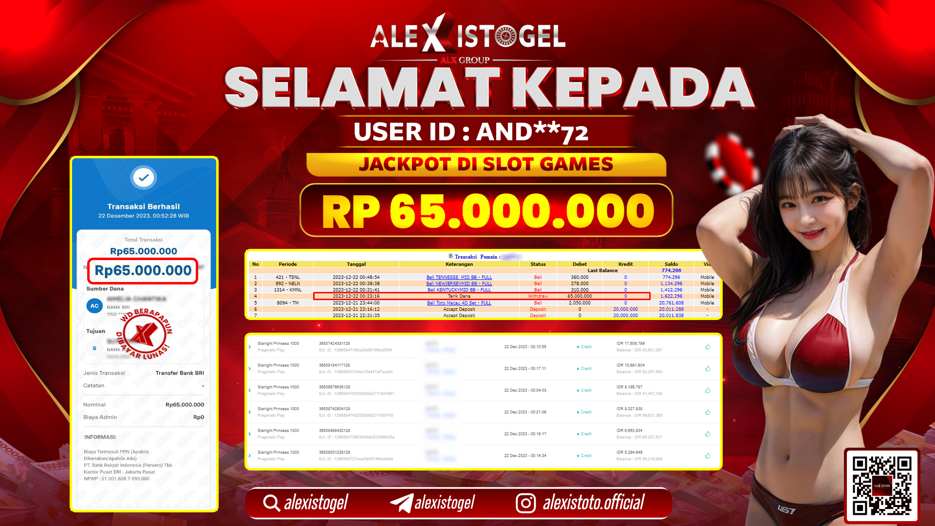 ALEXISTOGEL JACKPOT SLOT GAMES RP. 65.000.000 LUNAS