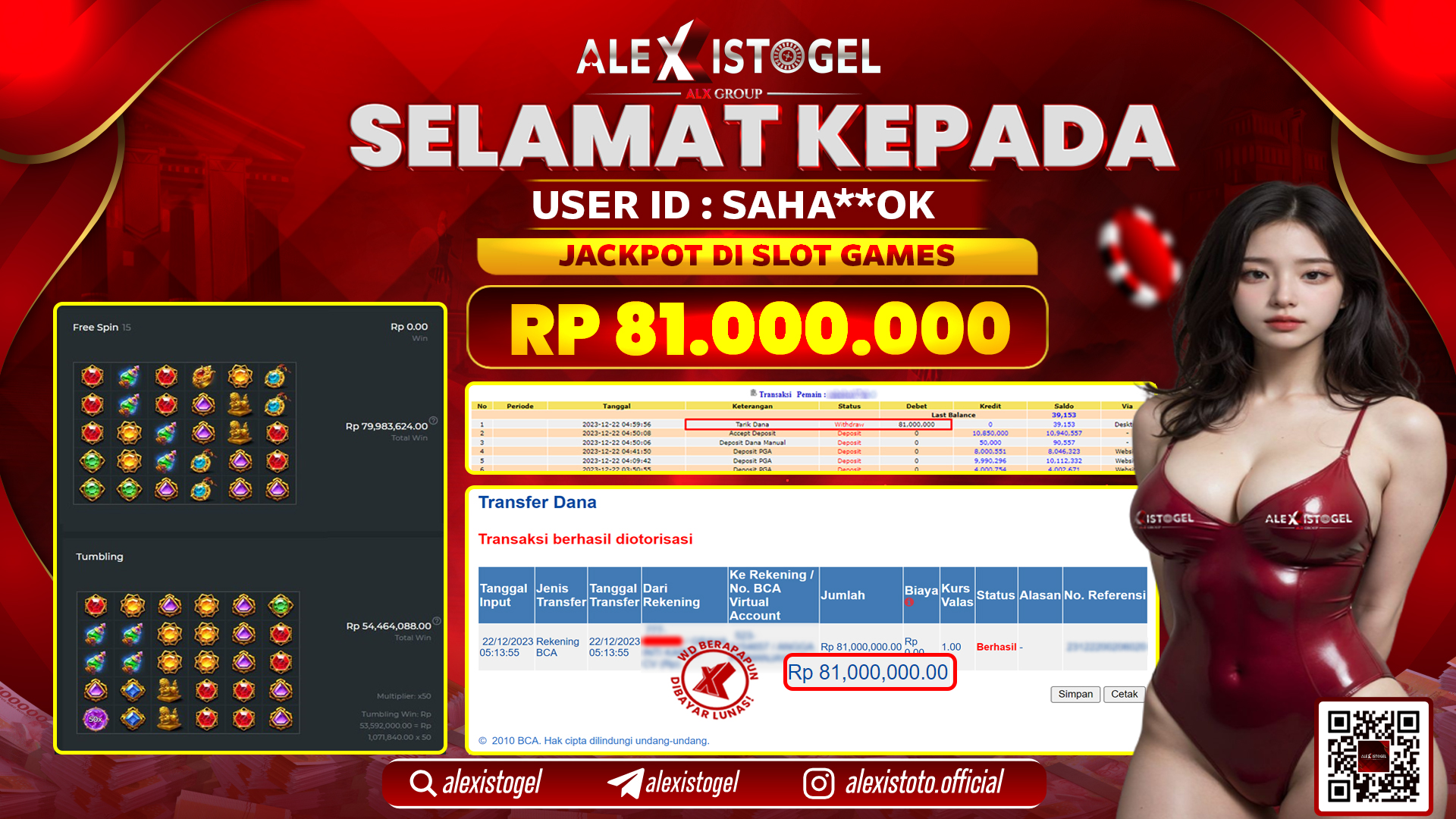 ALEXISTOGEL JACKPOT SLOT GAMES RP. 81.000.000 LUNAS