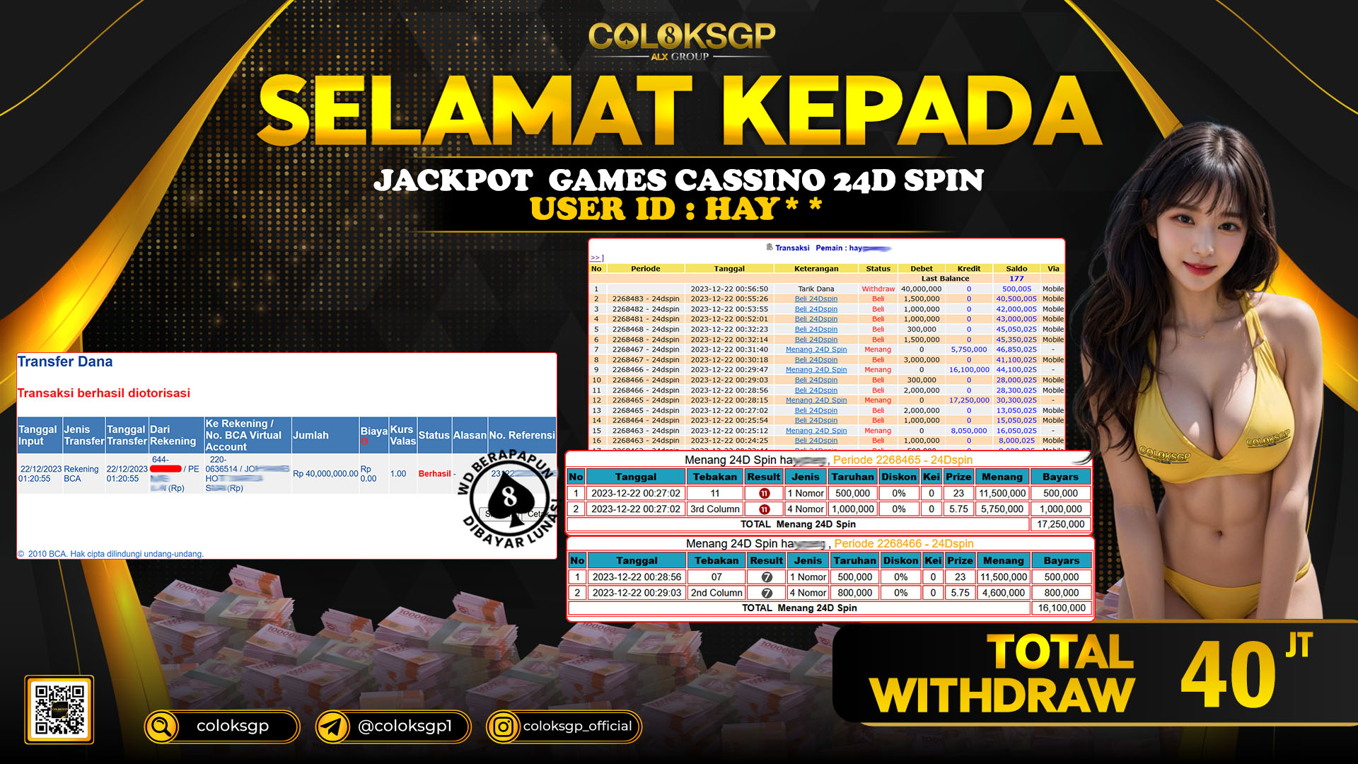COLOKSGP JACKPOT 24D SPIN RP 40.000.000 LUNAS