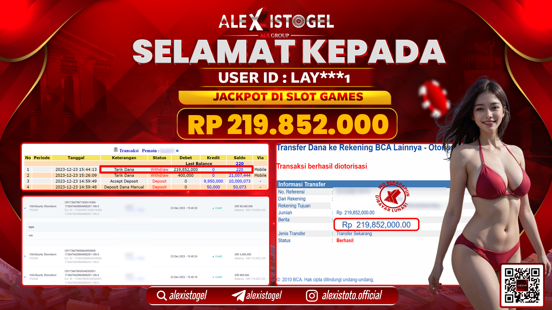 ALEXISTOGEL JACKPOT SLOT GAMES RP. 219.852.000 LUNAS