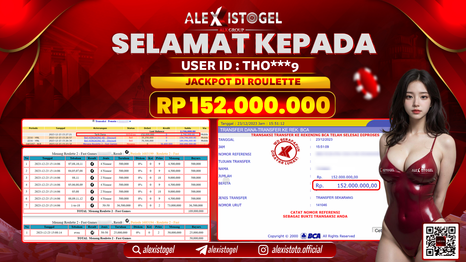 ALEXISTOGEL JACKPOT ROULETTE RP. 152.000.000 LUNAS