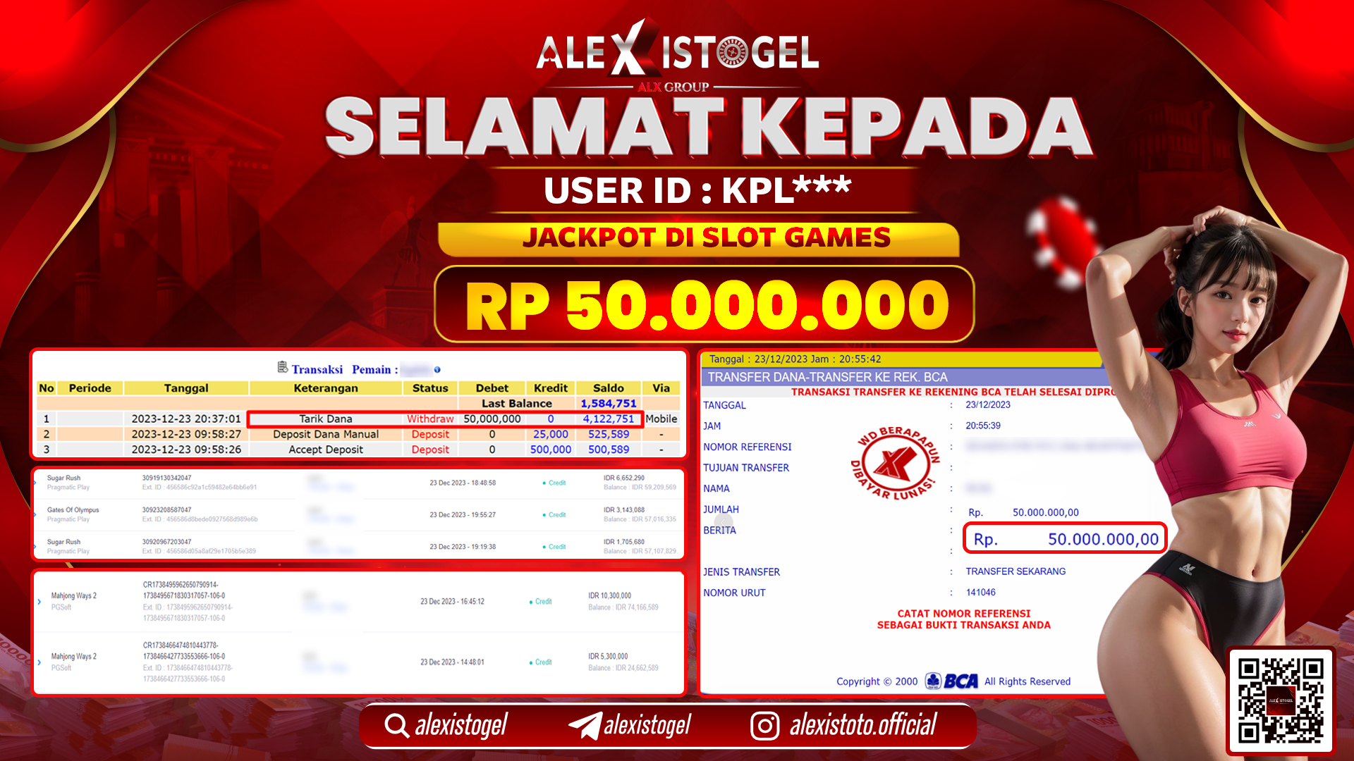 ALEXISTOGEL JACKPOT SLOT GAMES RP. 50.000.000 LUNAS