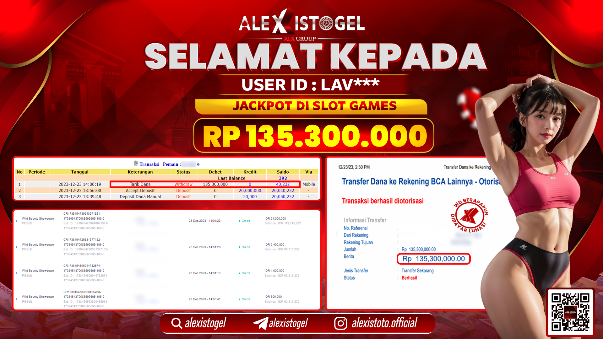 ALEXISTOGEL JACKPOT SLOT GAMES RP. 135.300.000 LUNAS