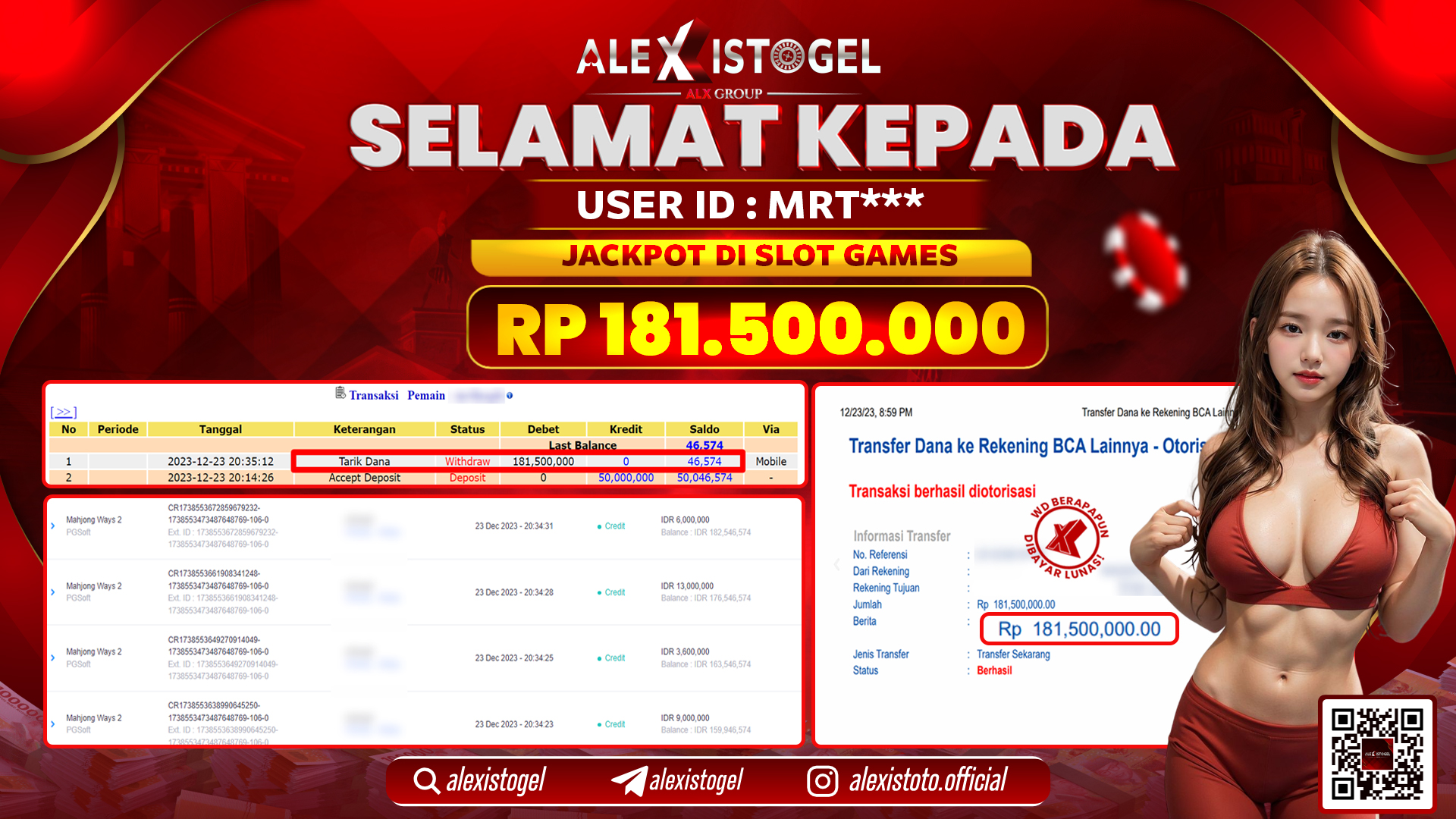 ALEXISTOGEL JACKPOT SLOT GAMES RP. 181.500.000 LUNAS