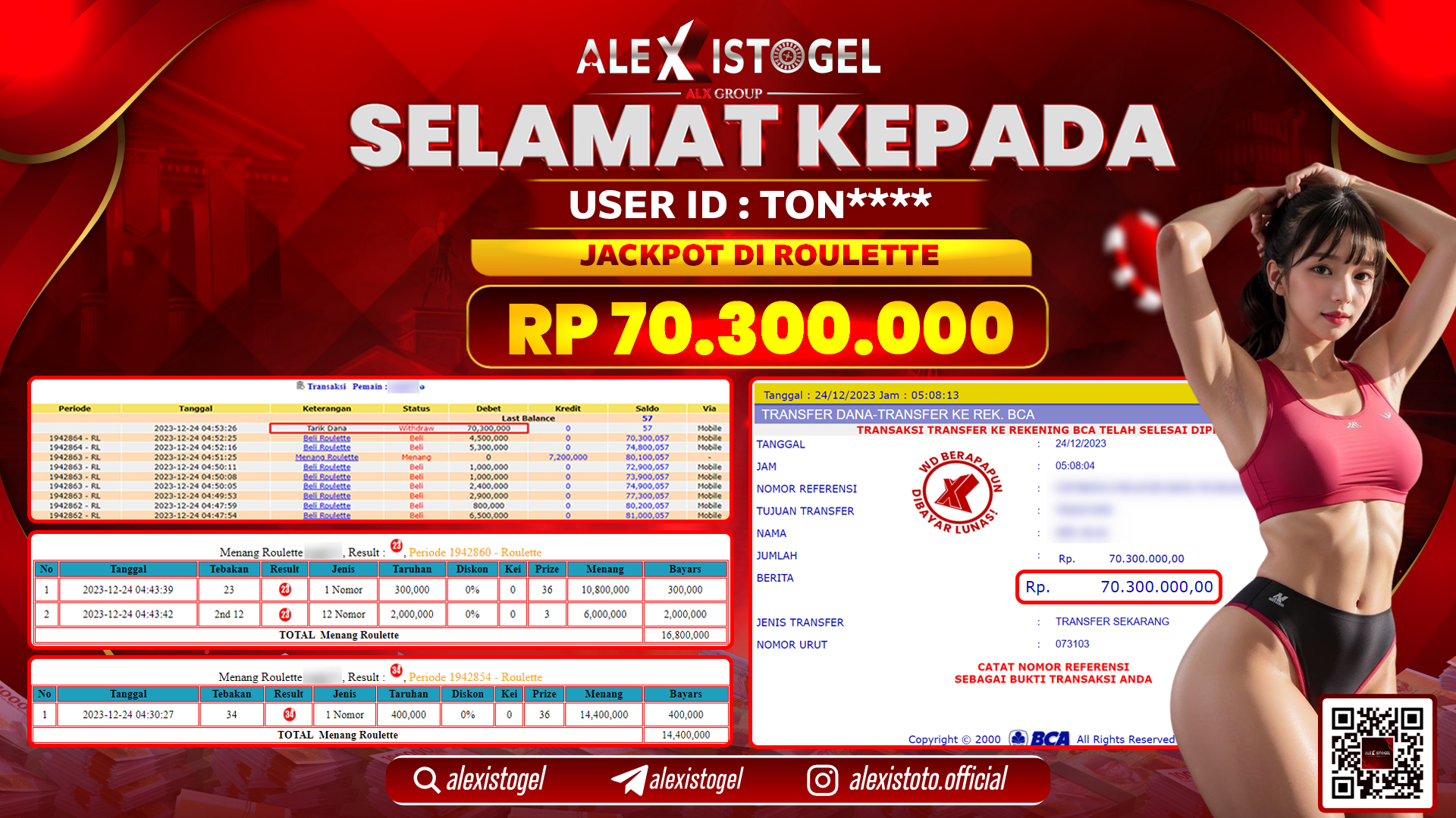ALEXISTOGEL JACKPOT ROULETTE RP. 70.300.000 LUNAS