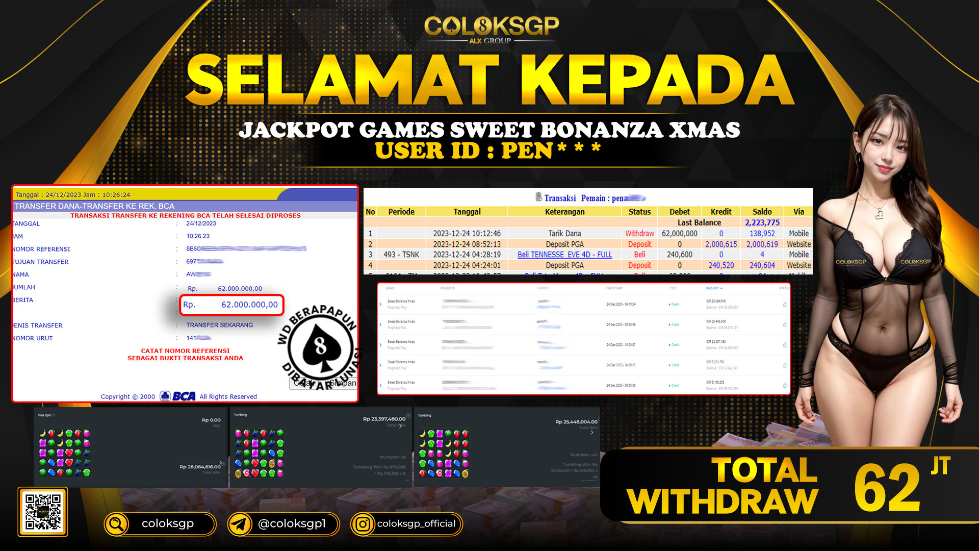 COLOKSGP JACKPOT SLOT GAMES RP 62.000.000 LUNAS