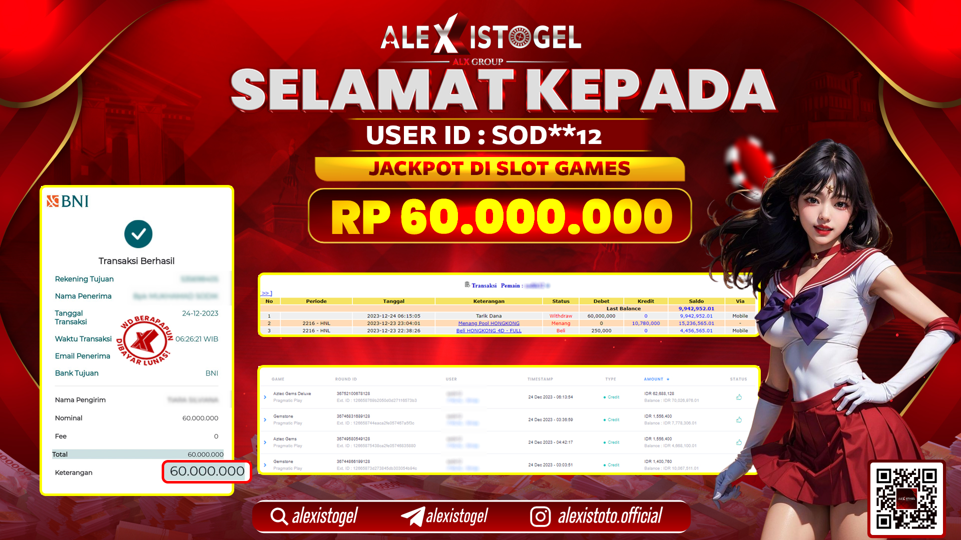 ALEXISTOGEL JACKPOT SLOT GAMES RP. 60.000.000 LUNAS