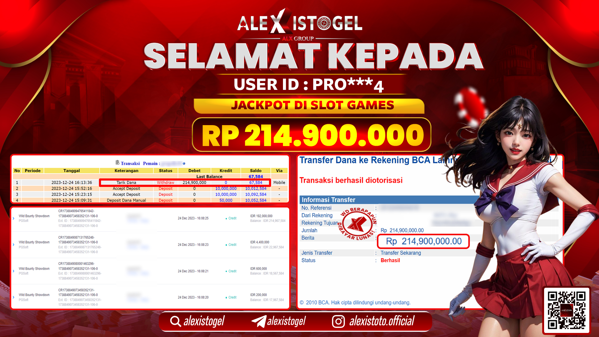 ALEXISTOGEL JACKPOT SLOT GAMES RP. 214.900.000 LUNAS