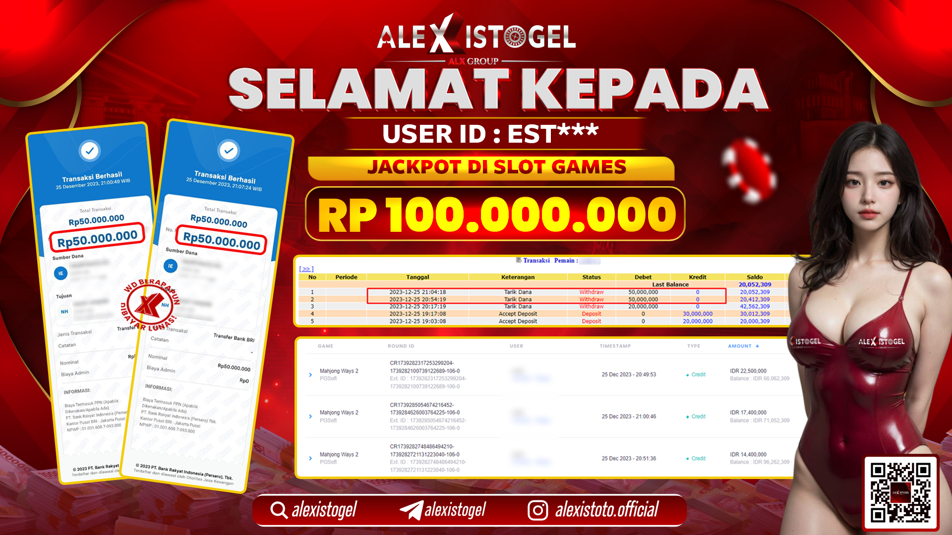 ALEXISTOGEL JACKPOT SLOT GAMES RP. 100.000.000 LUNAS