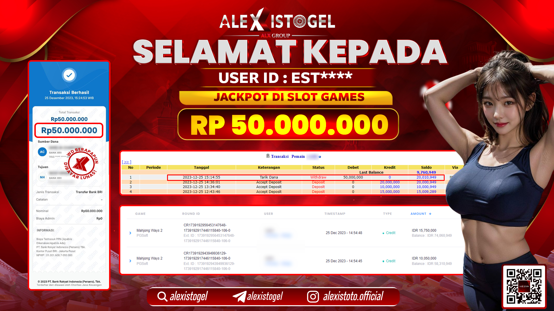 ALEXISTOGEL JACKPOT SLOT GAMES RP. 50.000.000 LUNAS