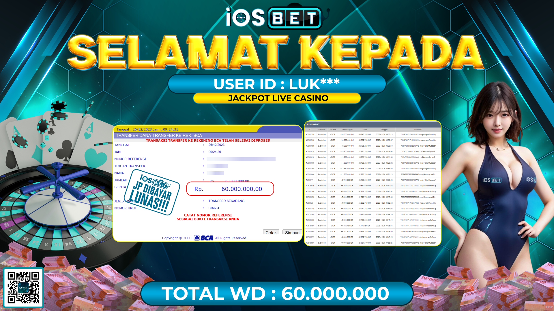 Bukti Pembayaran LUNAS LIVE GAMES GACOR Rp. 60.000.000,-