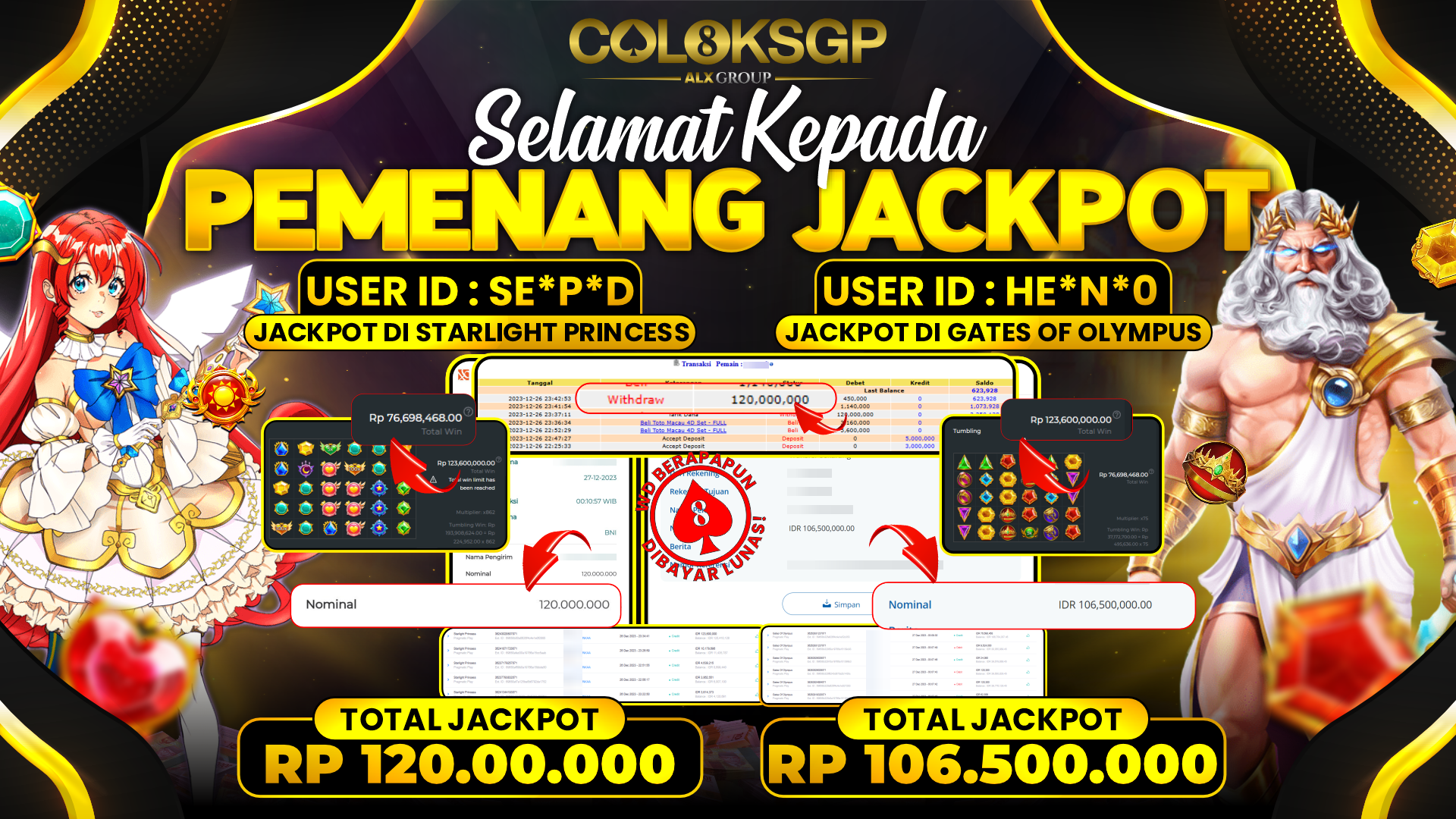 COLOKSGP JACKPOT SLOT GAMES RP 106.500.000 LUNAS