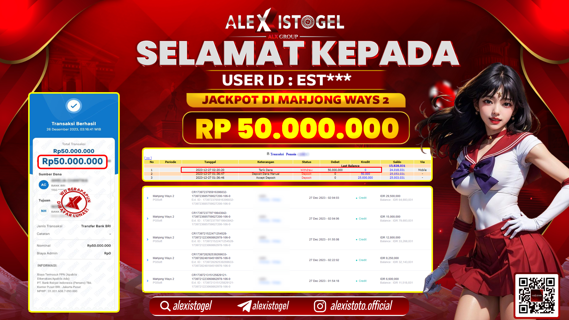 ALEXISTOGEL JACKPOT SLOT GAMES RP. 50.000.000 LUNAS