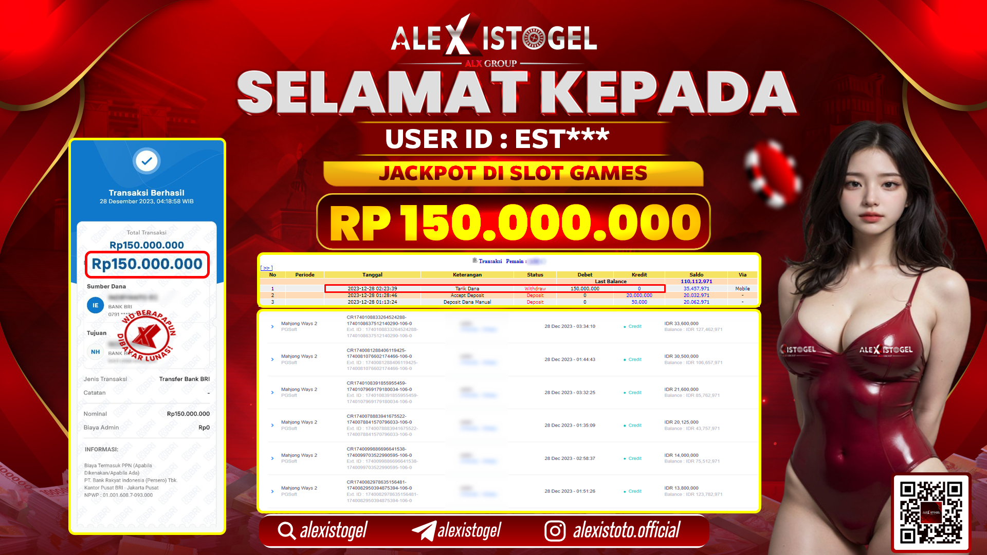 ALEXISTOGEL JACKPOT SLOT GAMES RP. 150.000.000 LUNAS