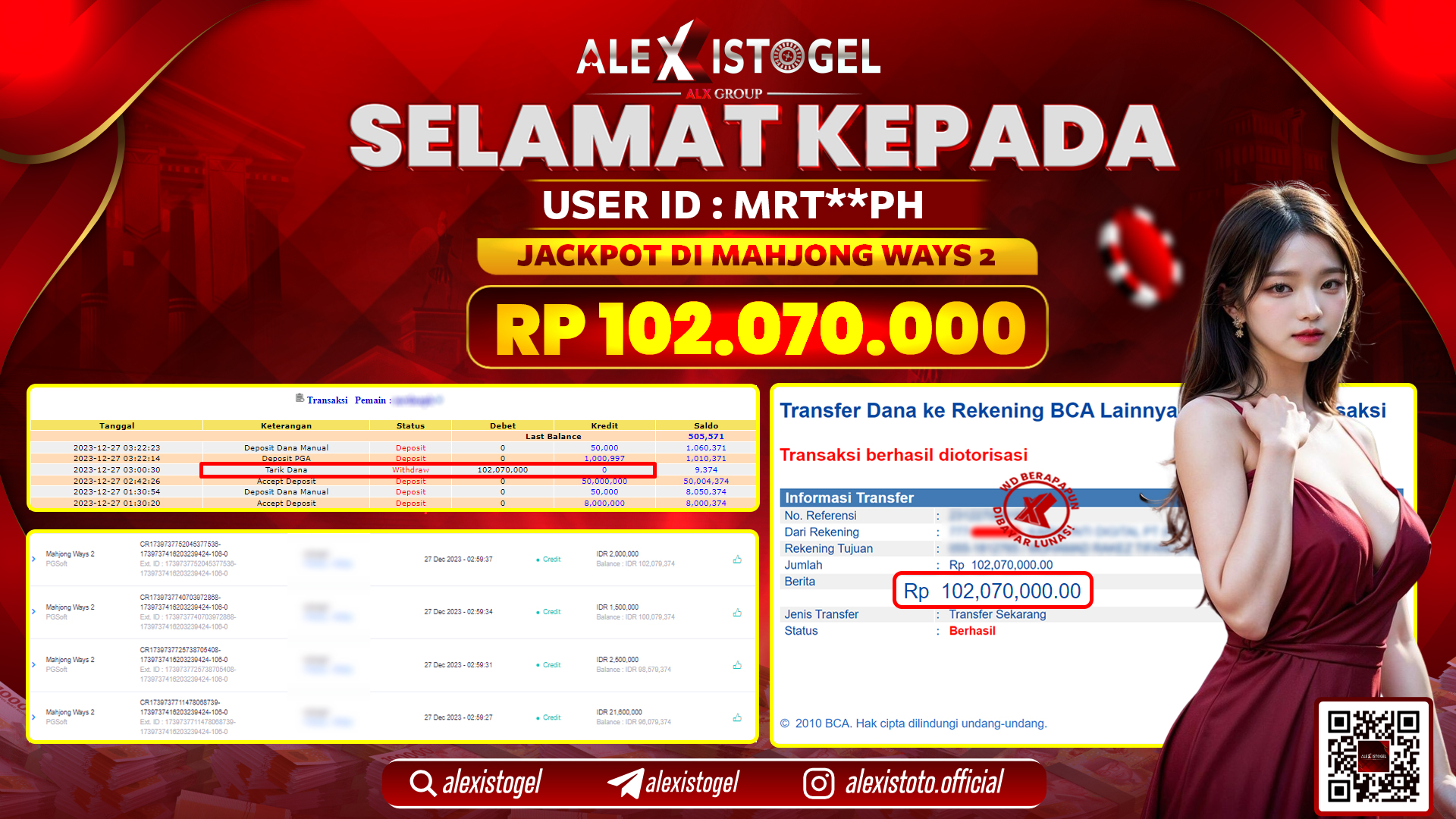 ALEXISTOGEL JACKPOT SLOT GAMES RP. 102.070.000 LUNAS