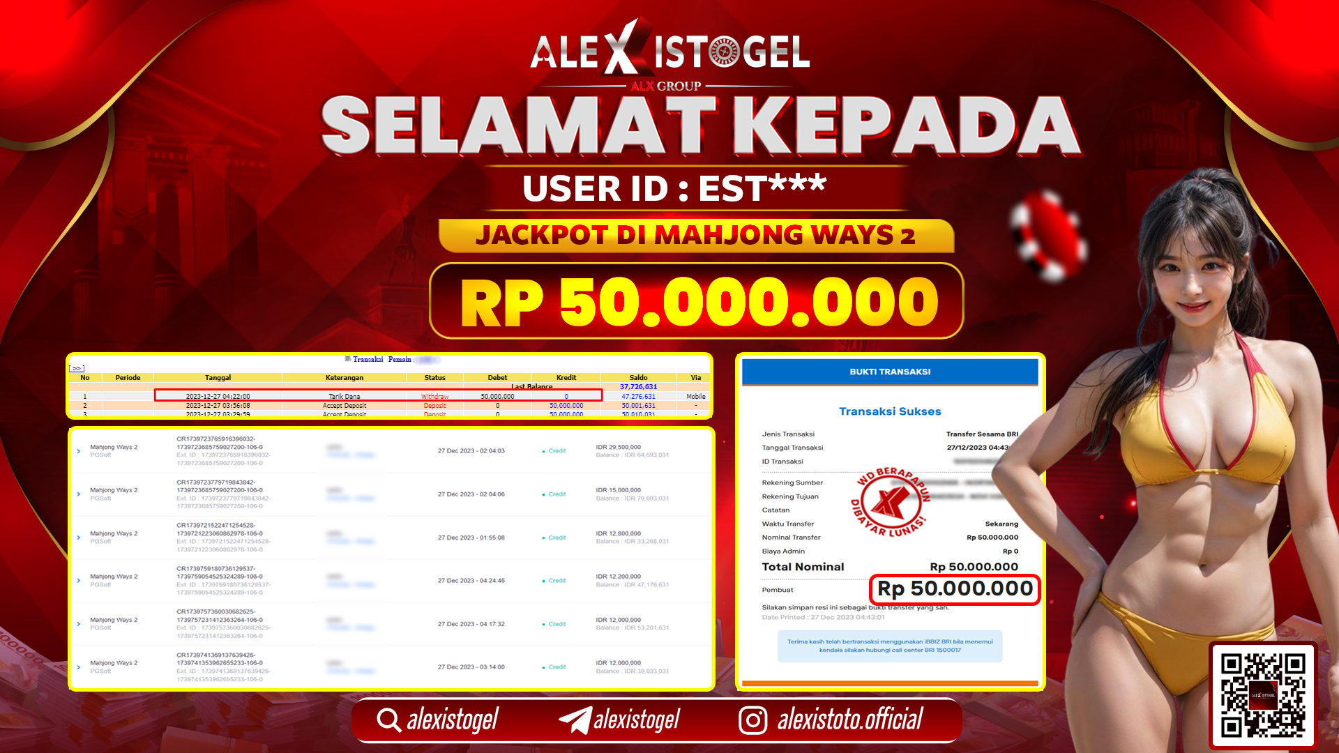 ALEXISTOGEL JACKPOT SLOT GAMES RP. 50.000.000 LUNAS