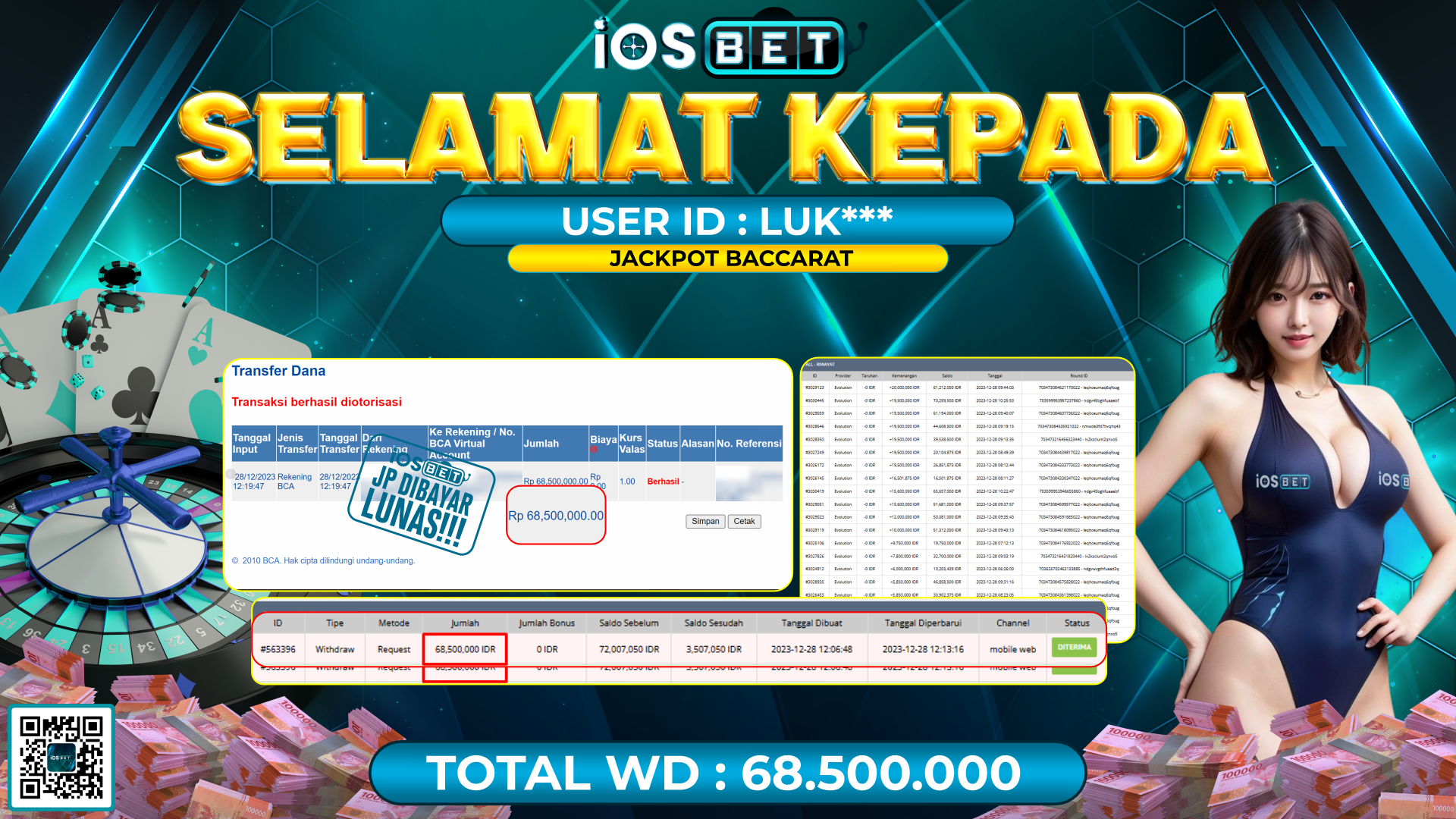 Bukti Pembayaran LUNAS LIVE GAMES GACOR Rp. 68.500.000,-