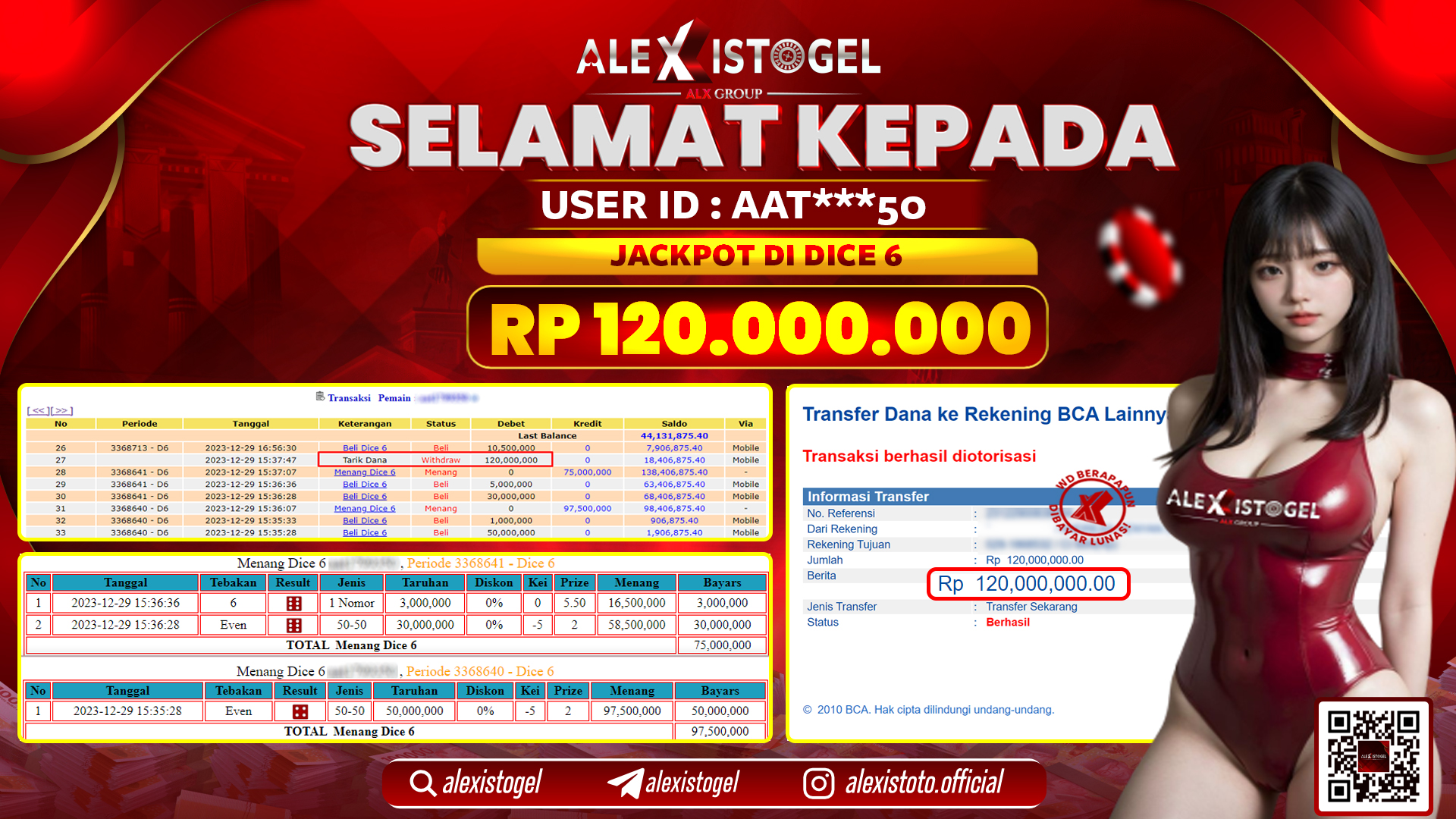 ALEXISTOGEL JACKPOT DICE 6 RP. 120.000.000 LUNAS
