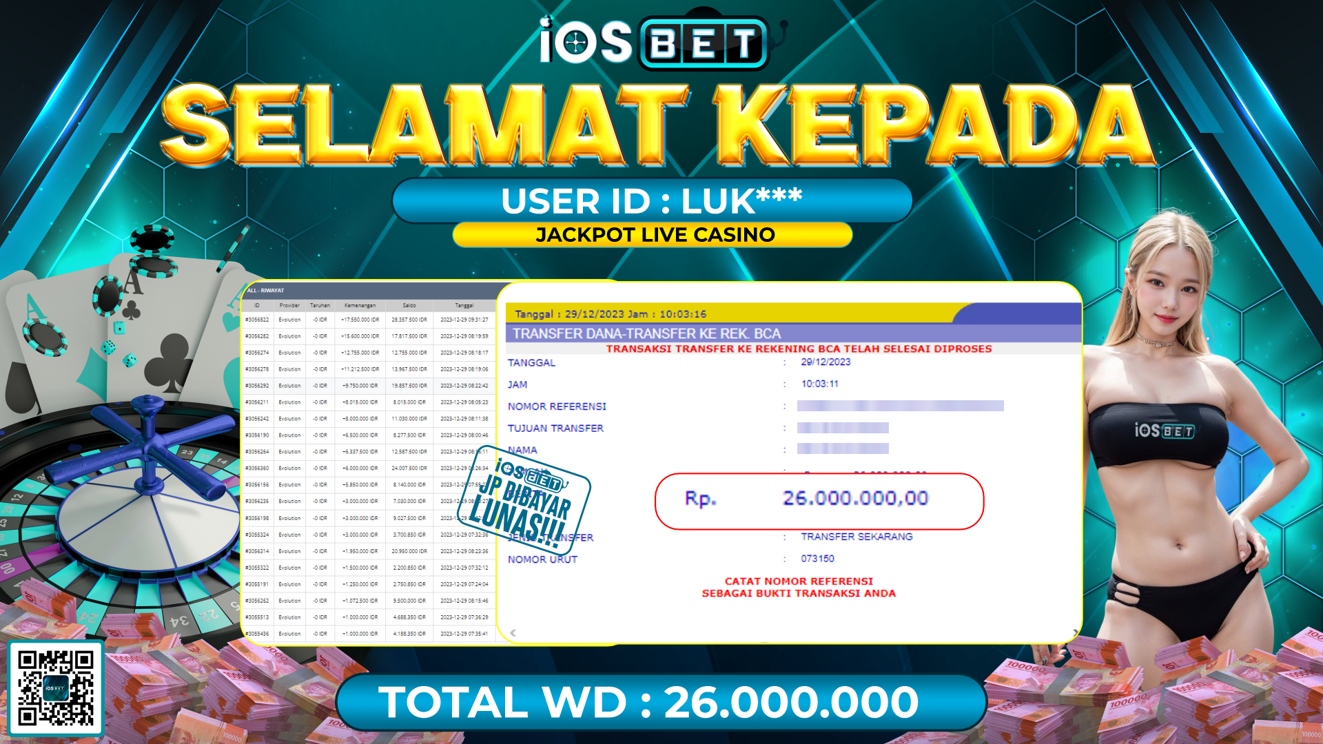 Bukti Pembayaran LUNAS LIVE GAMES GACOR Rp. 26.000.000,-