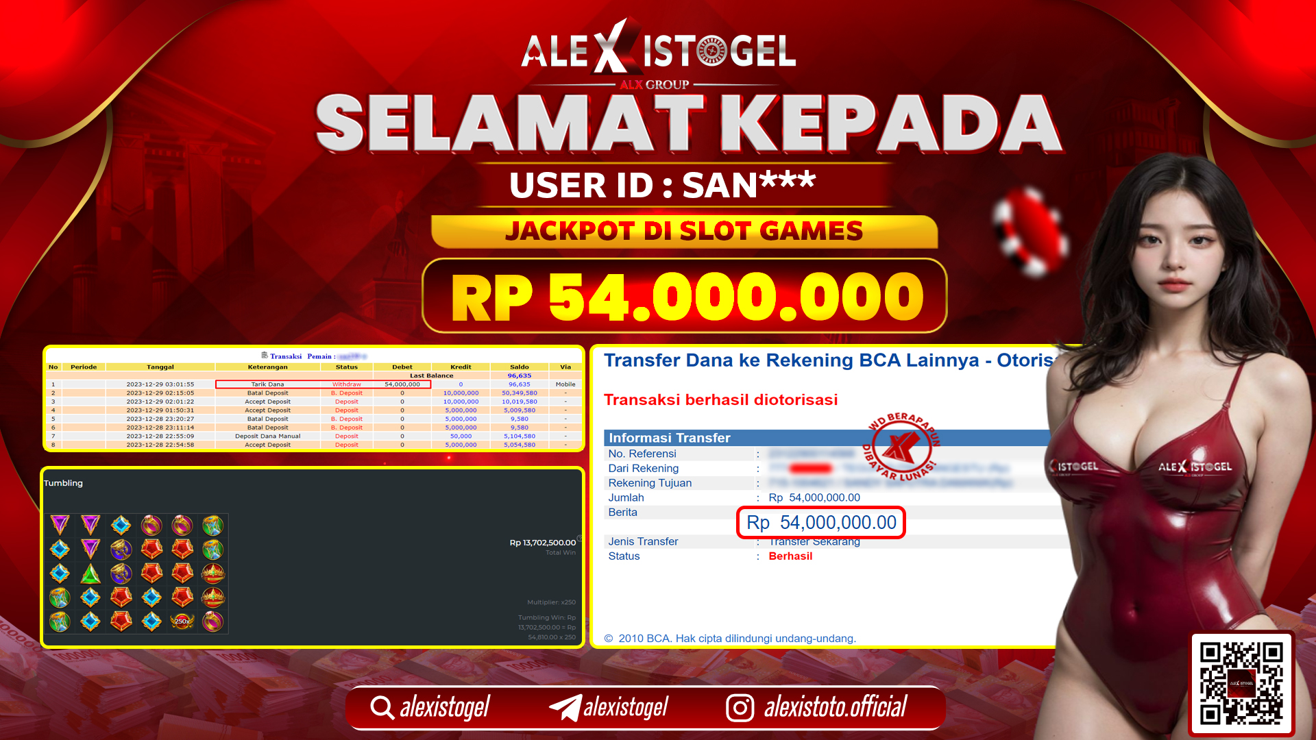 ALEXISTOGEL JACKPOT SLOT GAMES RP. 54.000.000 LUNAS