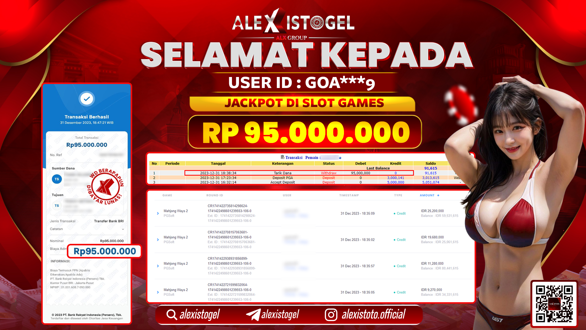 ALEXISTOGEL JACKPOT SLOT GAMES RP. 95.000.000 LUNAS