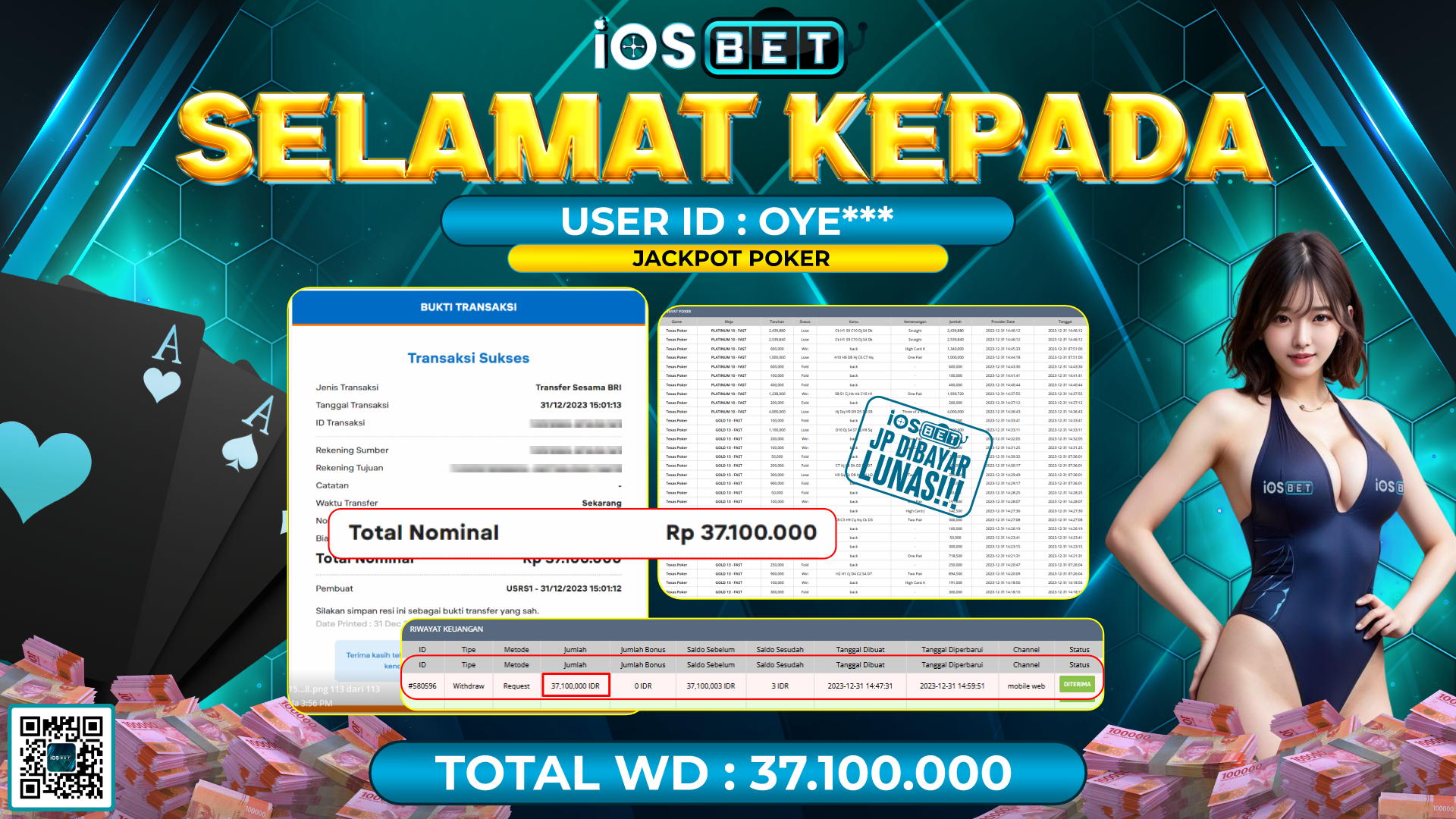 Bukti Pembayaran LUNAS LIVE GAMES GACOR Rp. 37.100.000,-