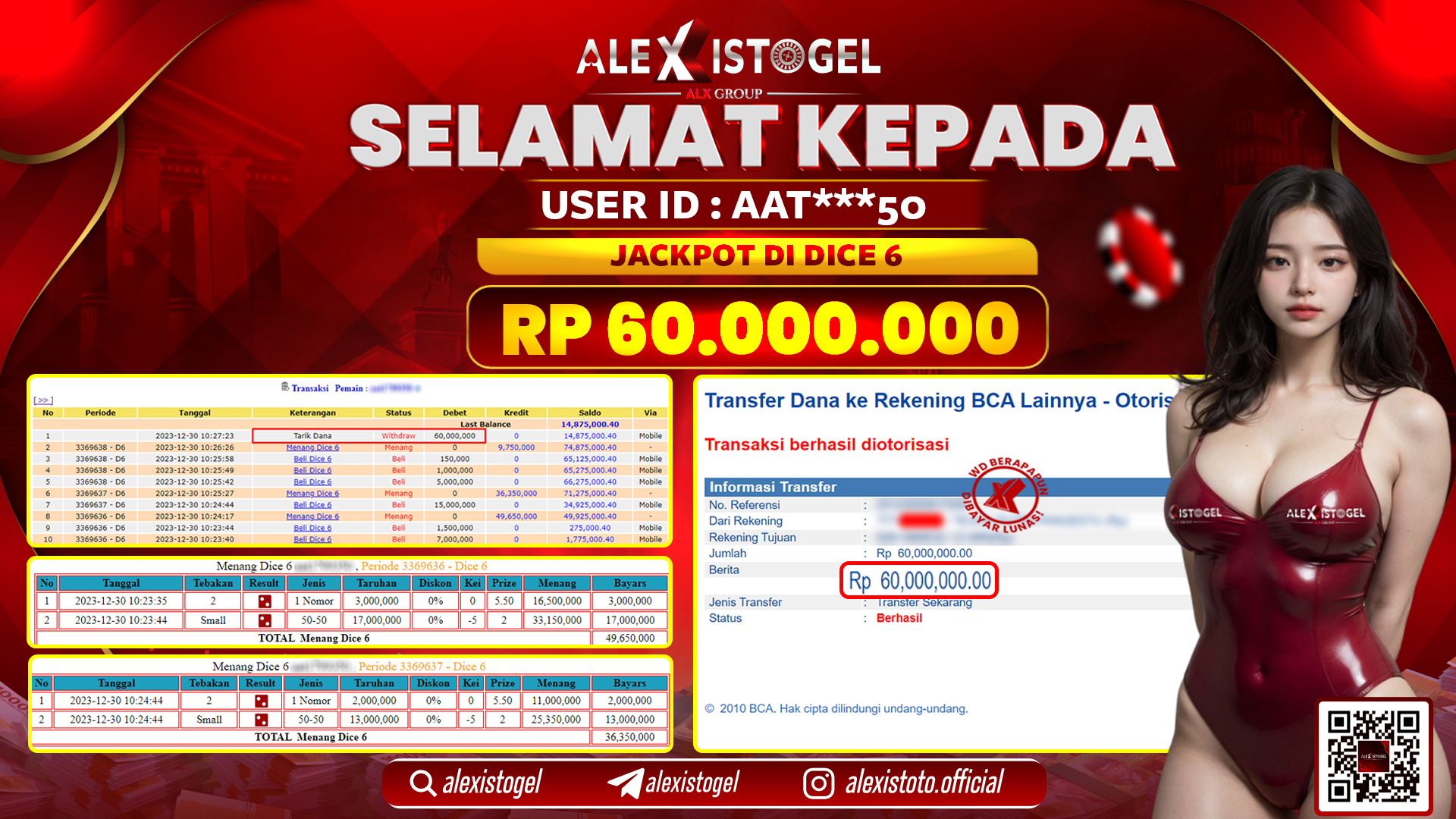 ALEXISTOGEL JACKPOT DICE 6 RP. 60.000.000 LUNAS