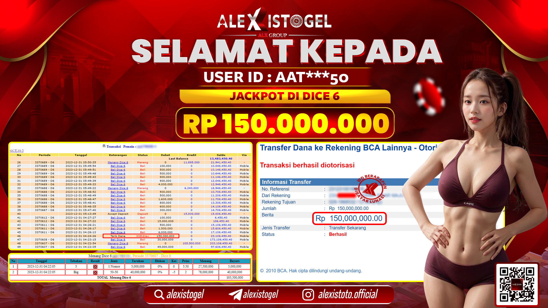 ALEXISTOGEL JACKPOT DICE 6 RP. 150.000.000 LUNAS