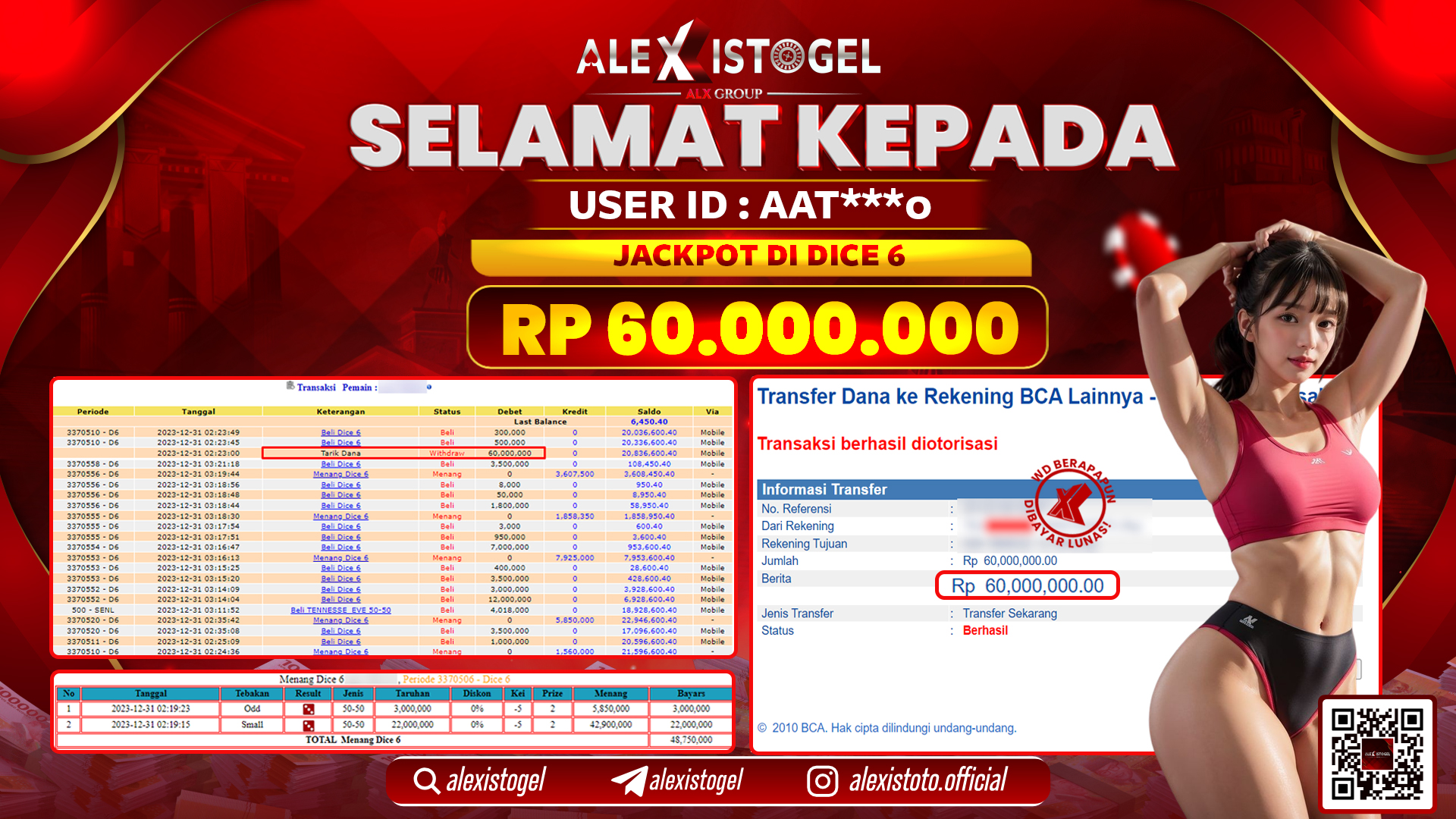 ALEXISTOGEL JACKPOT DICE 6 RP. 60.000.000 LUNAS