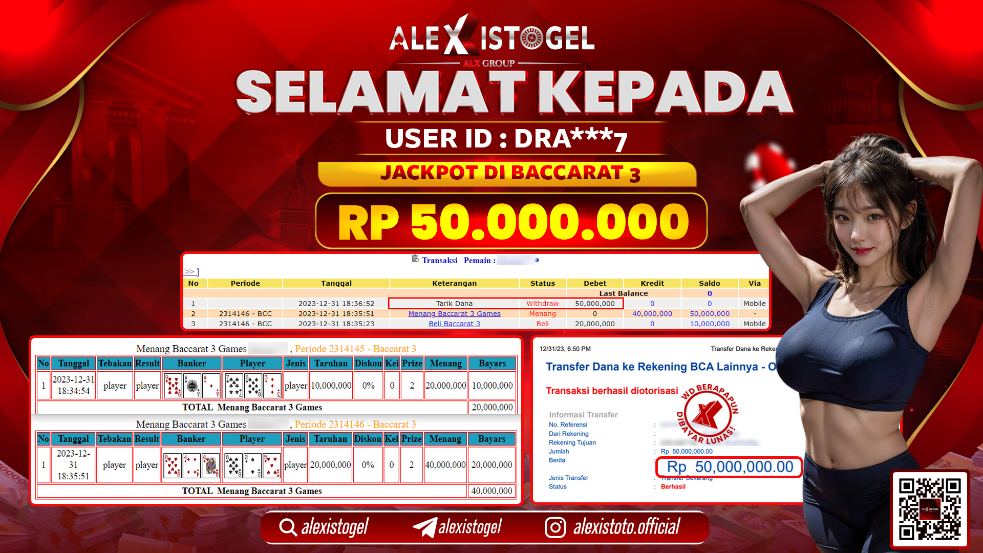 ALEXISTOGEL JACKPOT BACCARAT RP. 50.000.000 LUNAS