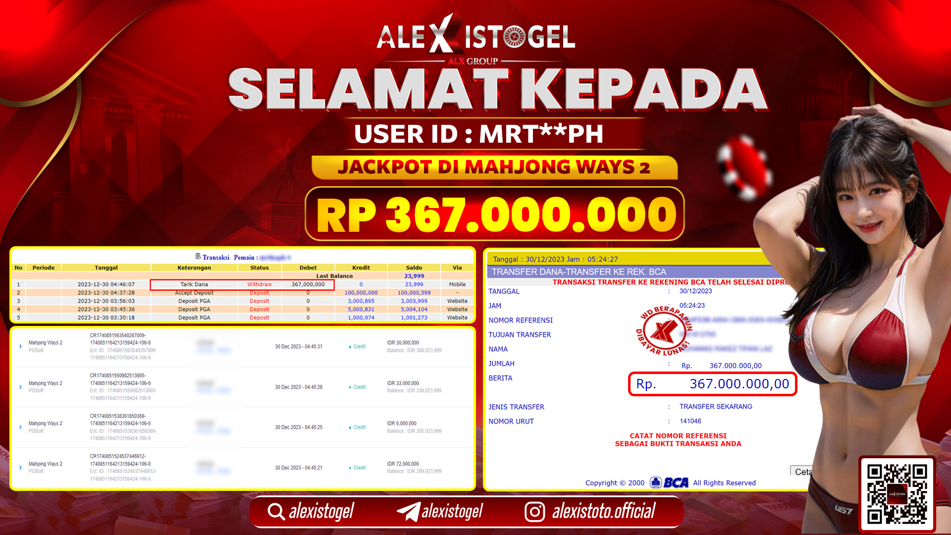 ALEXISTOGEL JACKPOT SLOT GAMES RP. 367.000.000 LUNAS