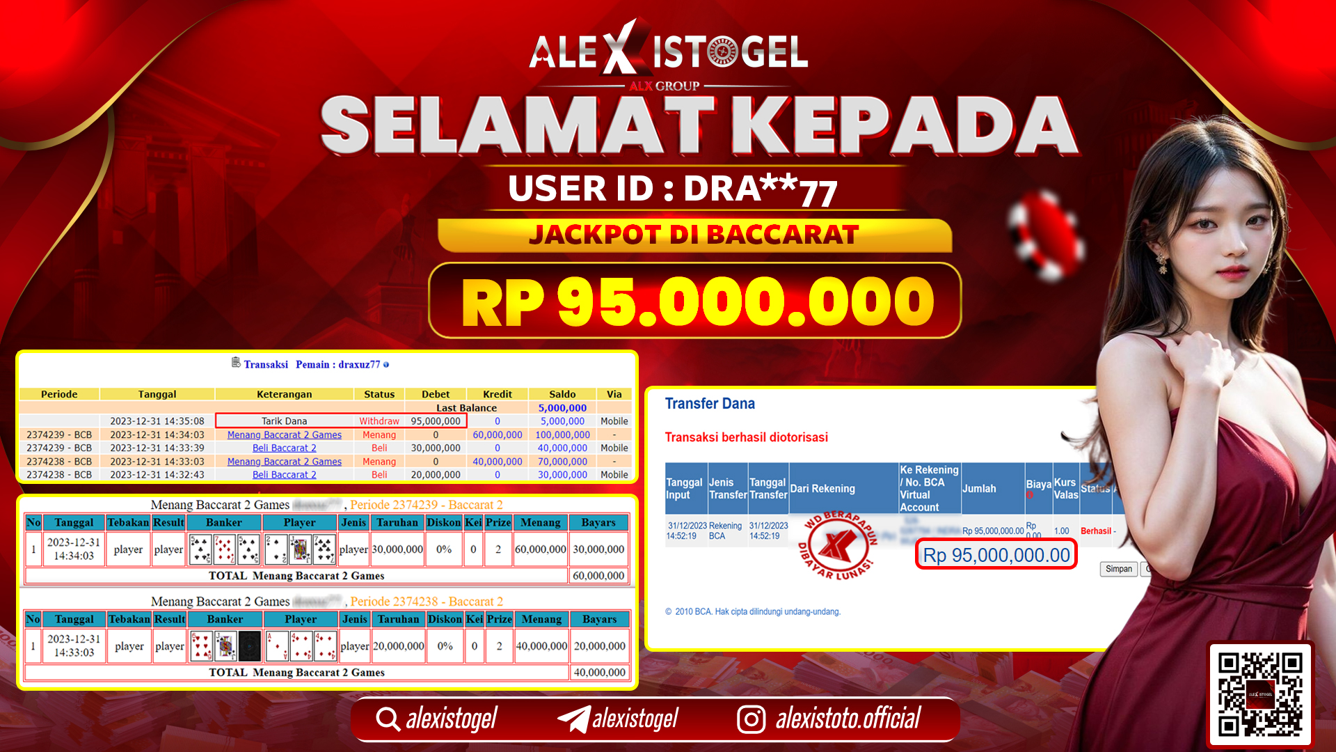 ALEXISTOGEL JACKPOT BACCARAT RP. 95.000.000 LUNAS