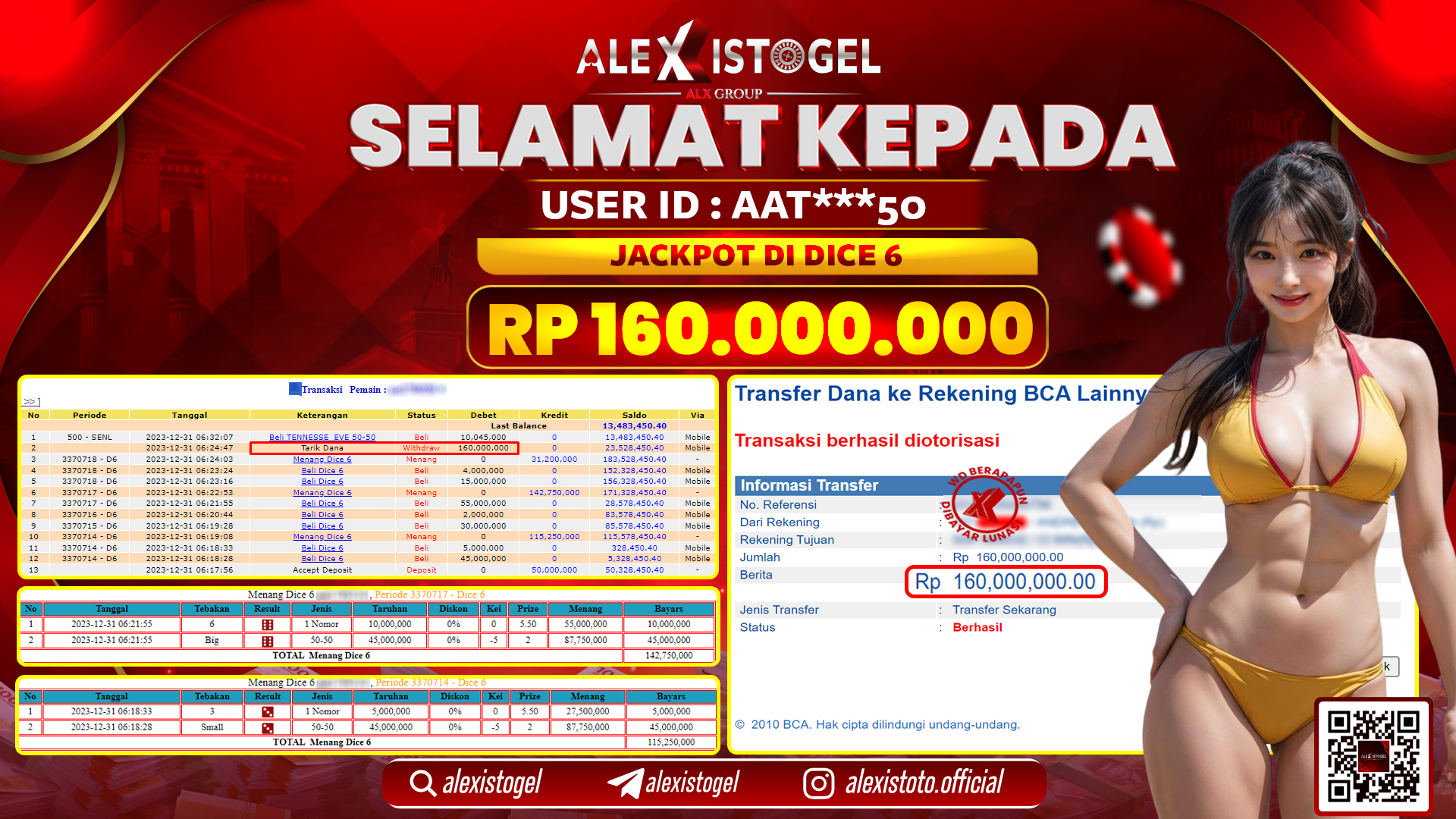 ALEXISTOGEL JACKPOT DICE 6 RP. 160.000.000 LUNAS