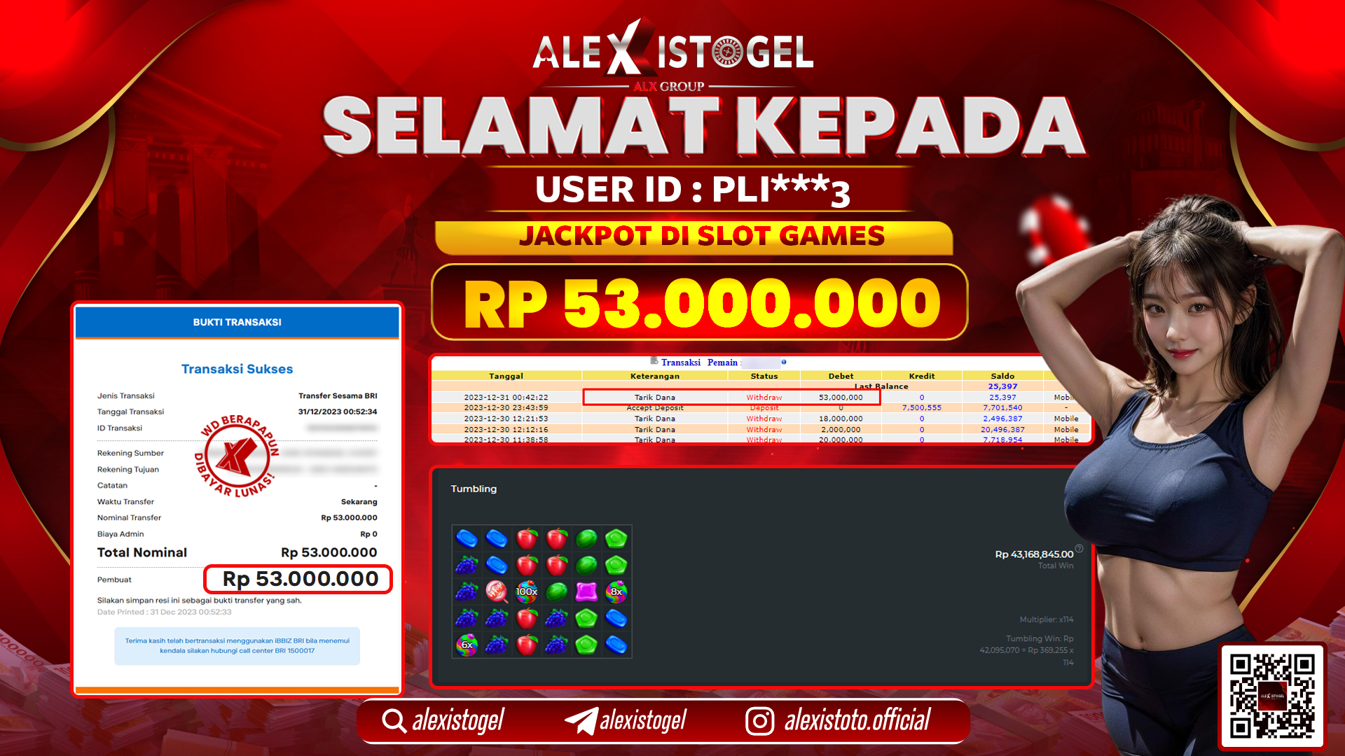 ALEXISTOGEL JACKPOT SLOT GAMES RP. 53.000.000 LUNAS