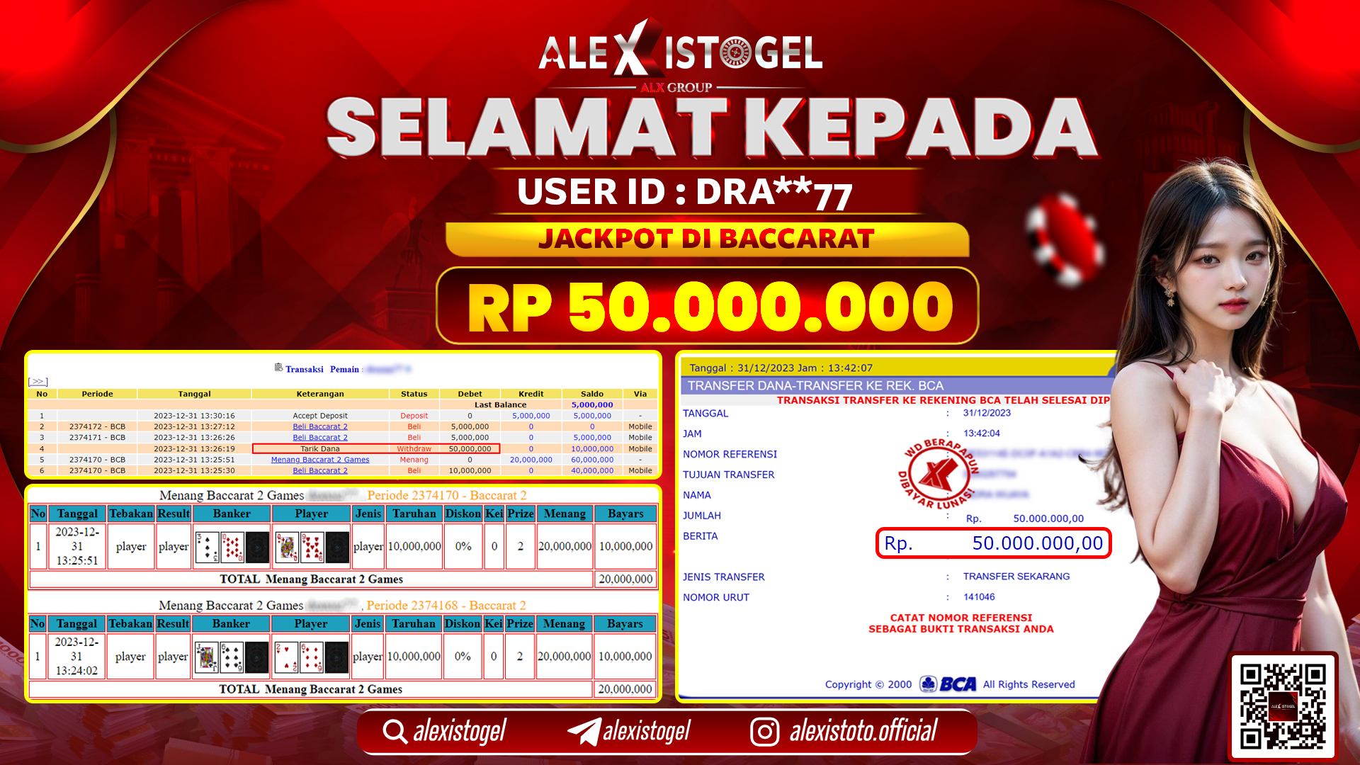 ALEXISTOGEL JACKPOT BACCARAT RP. 50.000.000 LUNAS