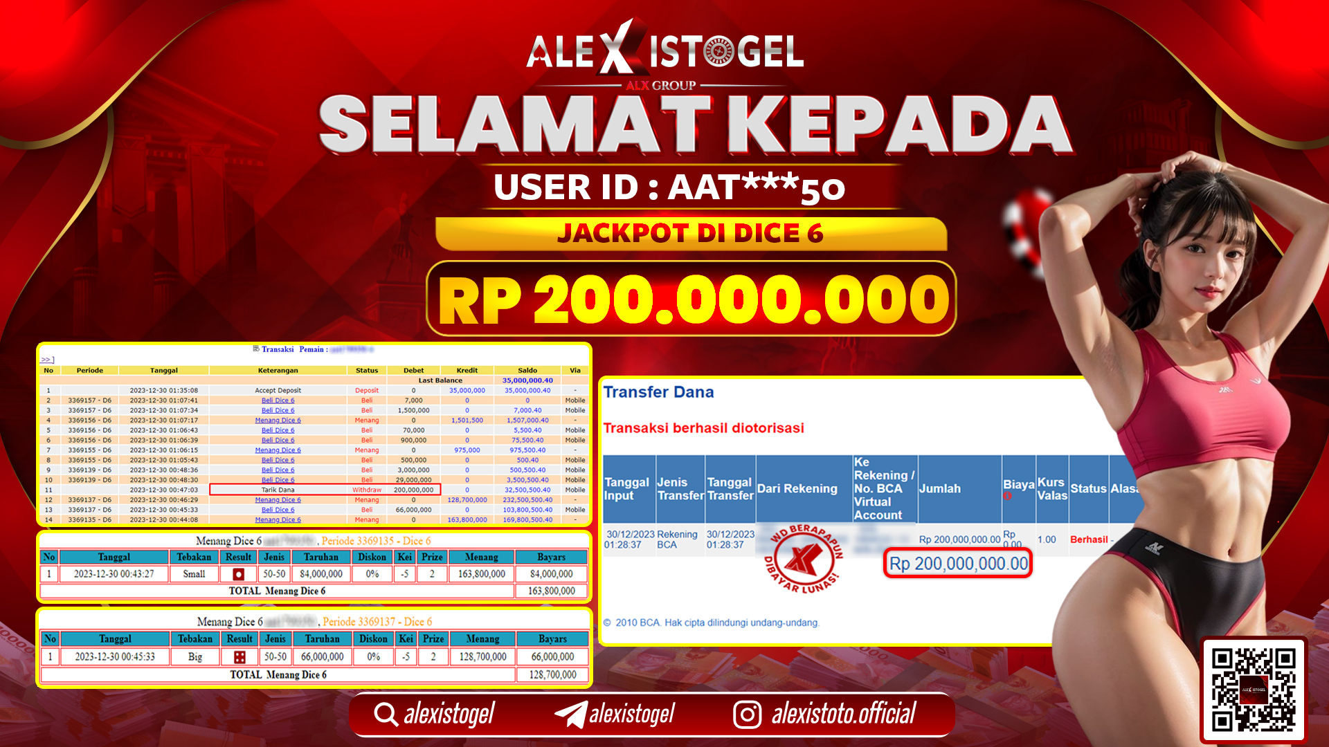 ALEXISTOGEL JACKPOT DICE 6 RP. 200.000.000 LUNAS