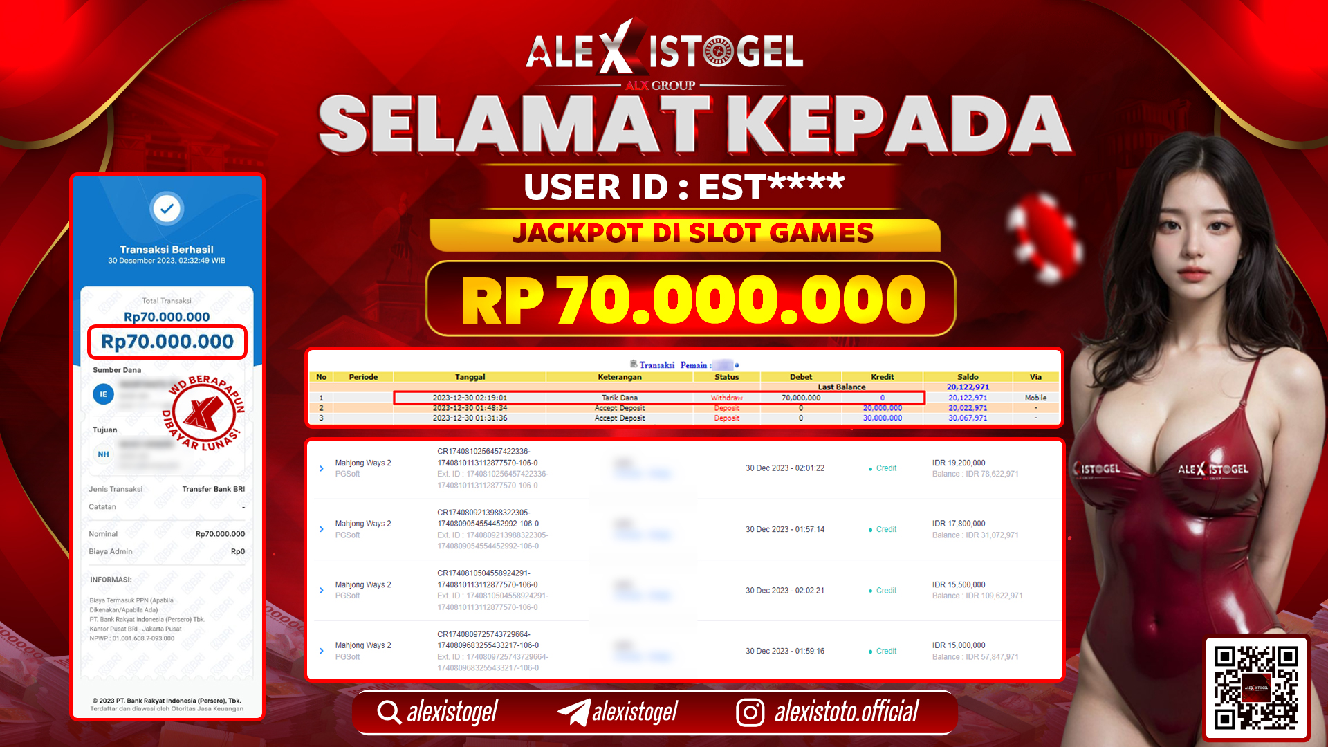 ALEXISTOGEL JACKPOT SLOT GAMES RP. 70.000.000 LUNAS